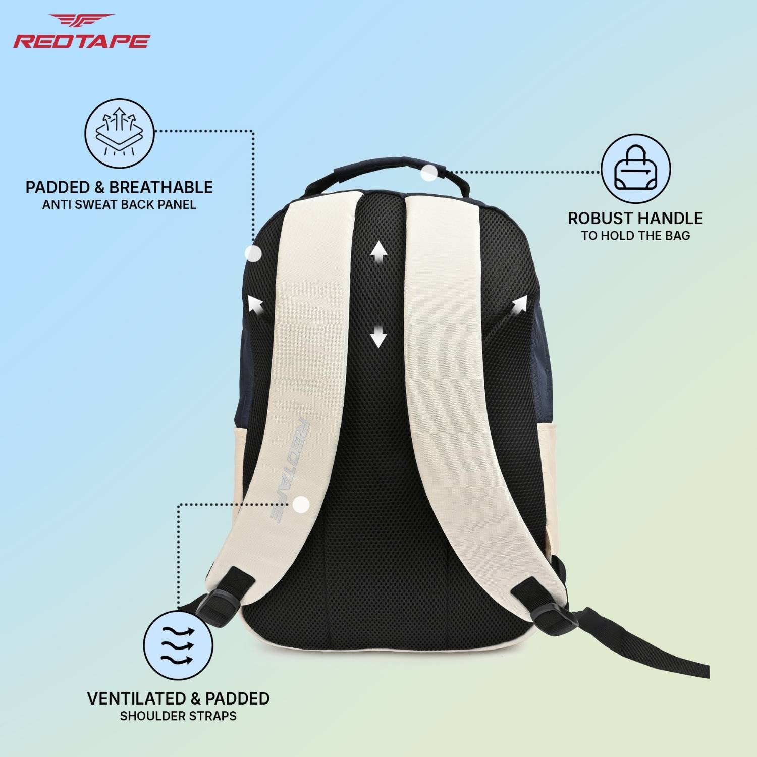 RED TAPE Navy Polyester Backpack 26L - Image 5