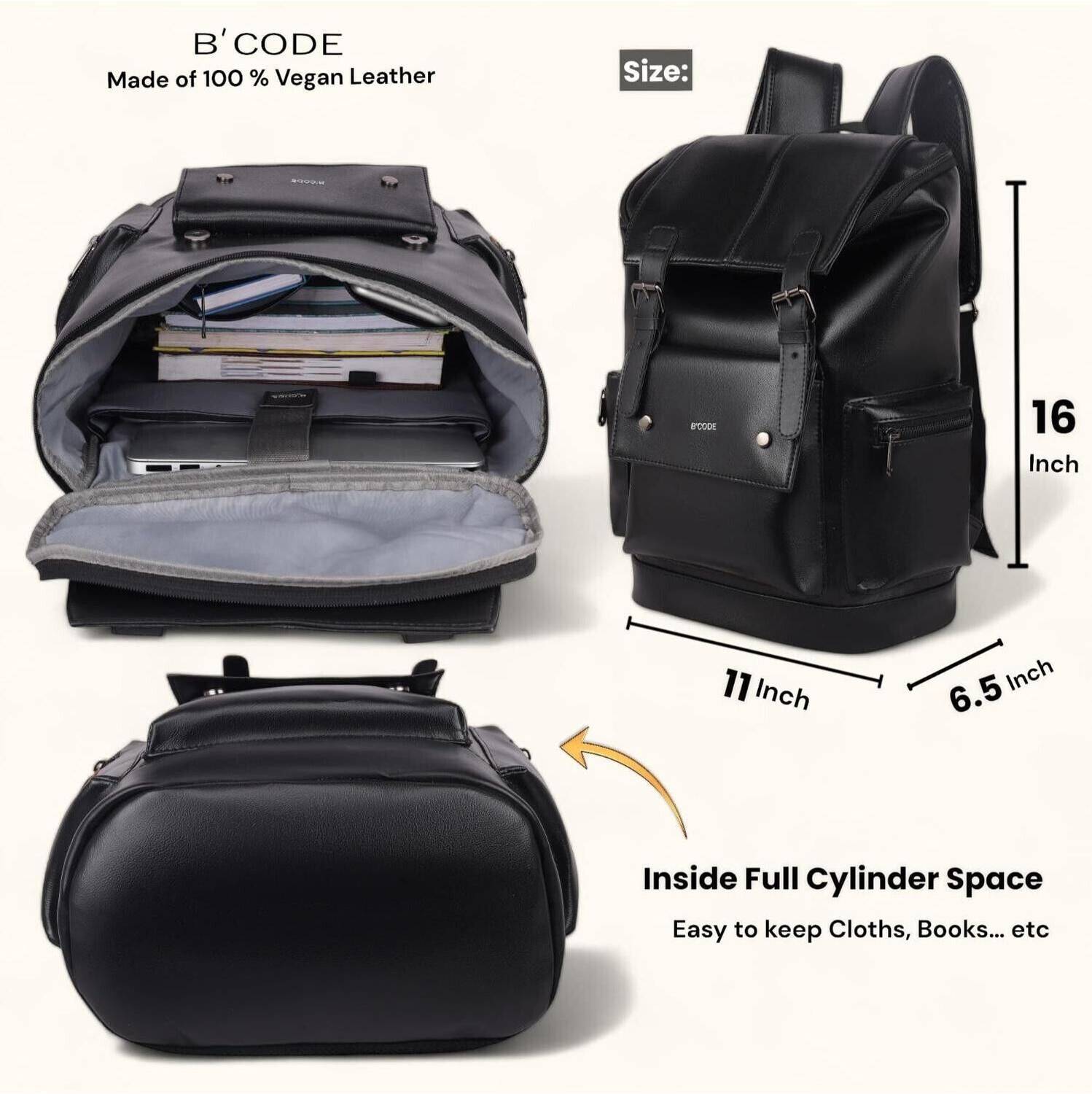 Bcode Ventro 30L Vegan Leather Anti-Theft Laptop Backpack - Image 3