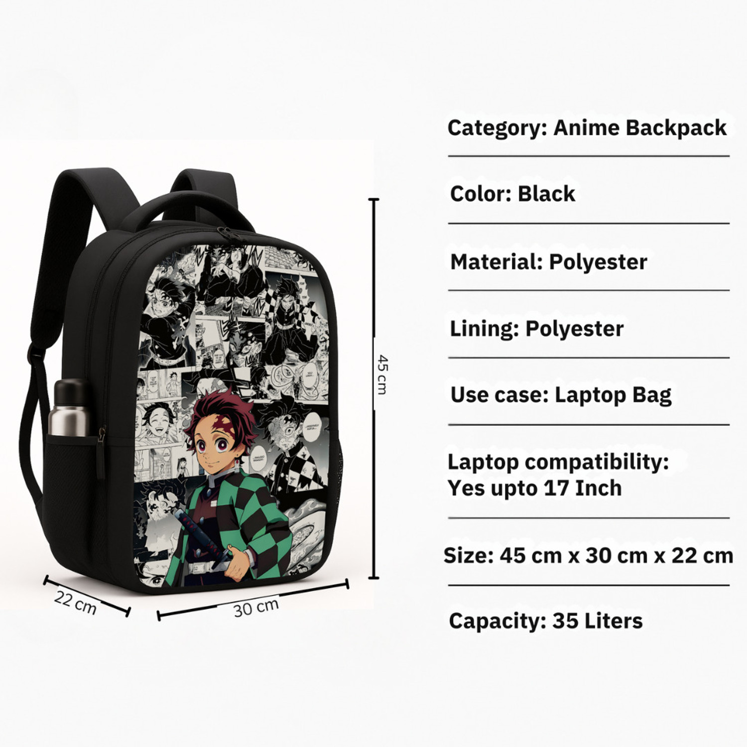 Image of Bagbros Demon Slayer Tanjiro Backpack | Waterproof Anime School, College Backpack 35L 35 L Backpack