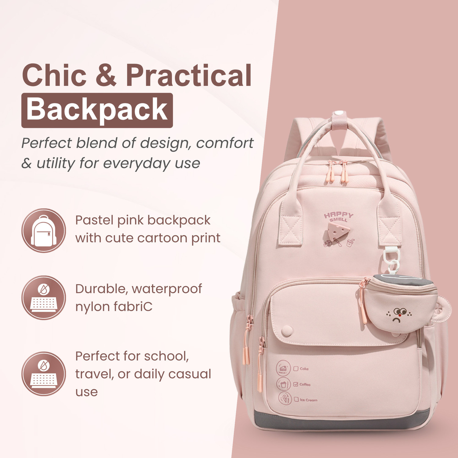 Image of Aximoz Tesmezy Trendy Grey & White Backpack with Cute Mini Pouch for Women & Girls 30 L Backpack