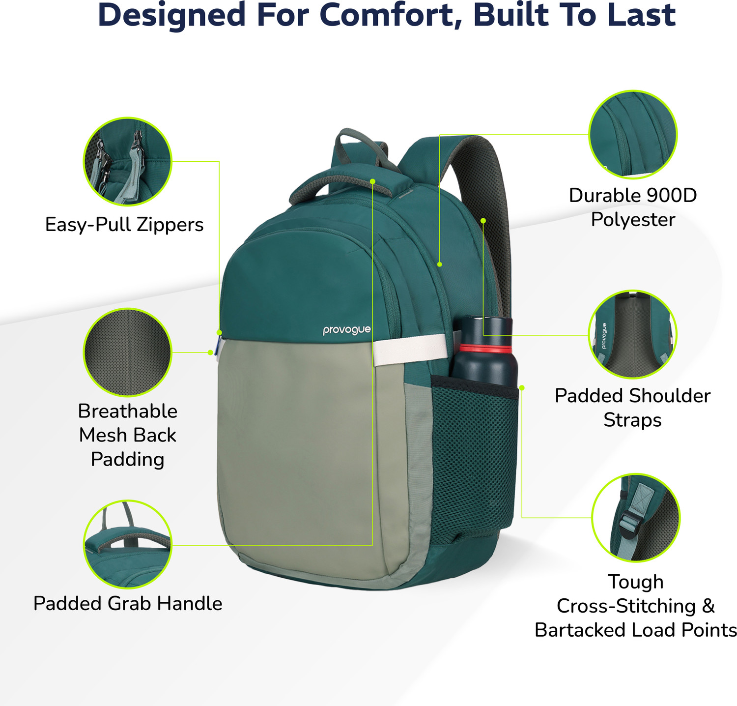 Image of PROVOGUE Urban laptop bag with rain cover, 2 side pocket, Green, 30 Ltr 30 L Laptop Backpack