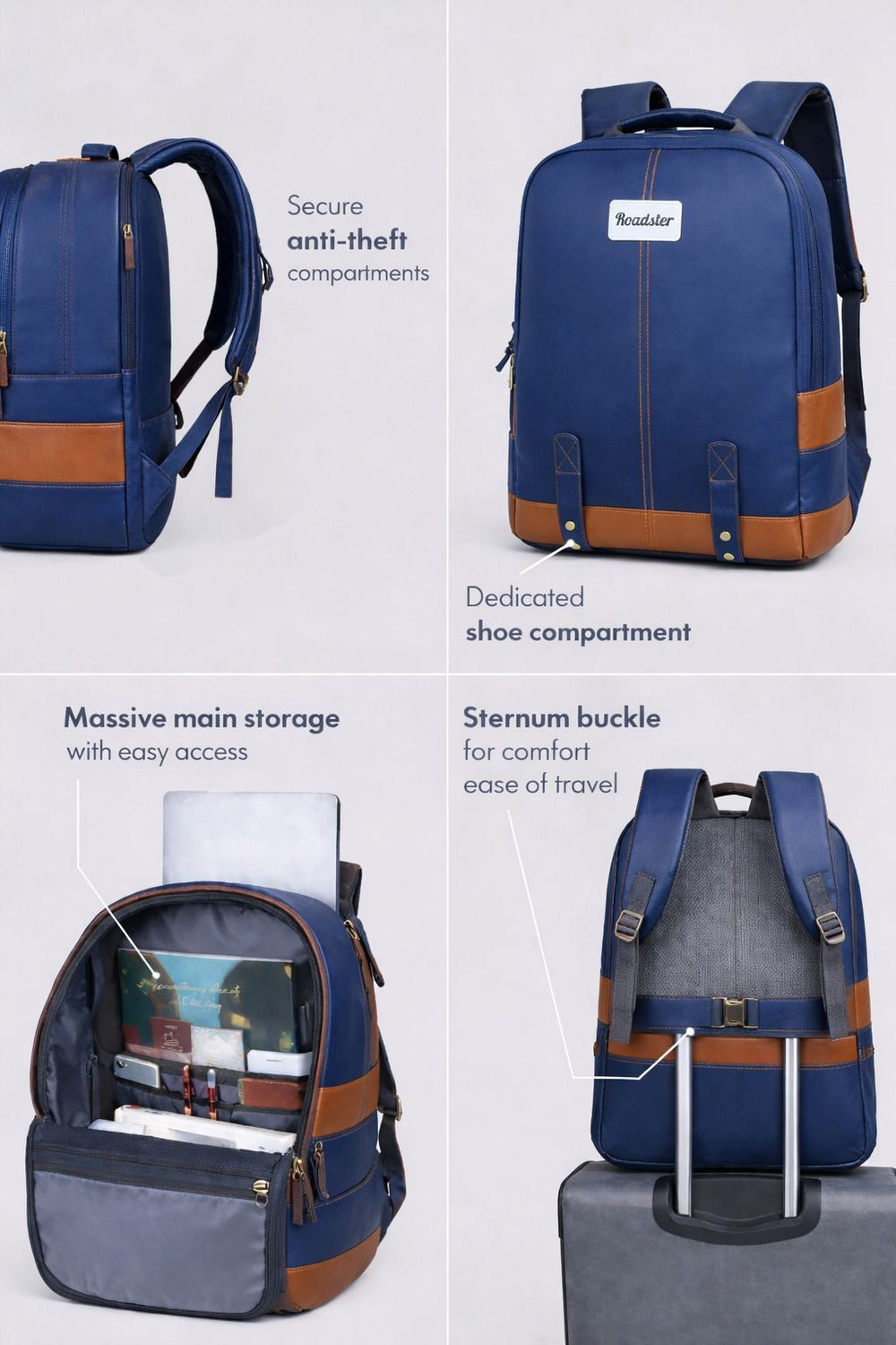 Image of Roadster Rider Large Laptop Backpack 40L premium Backpack CLASSIC ANTI THEFT FAUX LEATHER 40 L Laptop Backpack