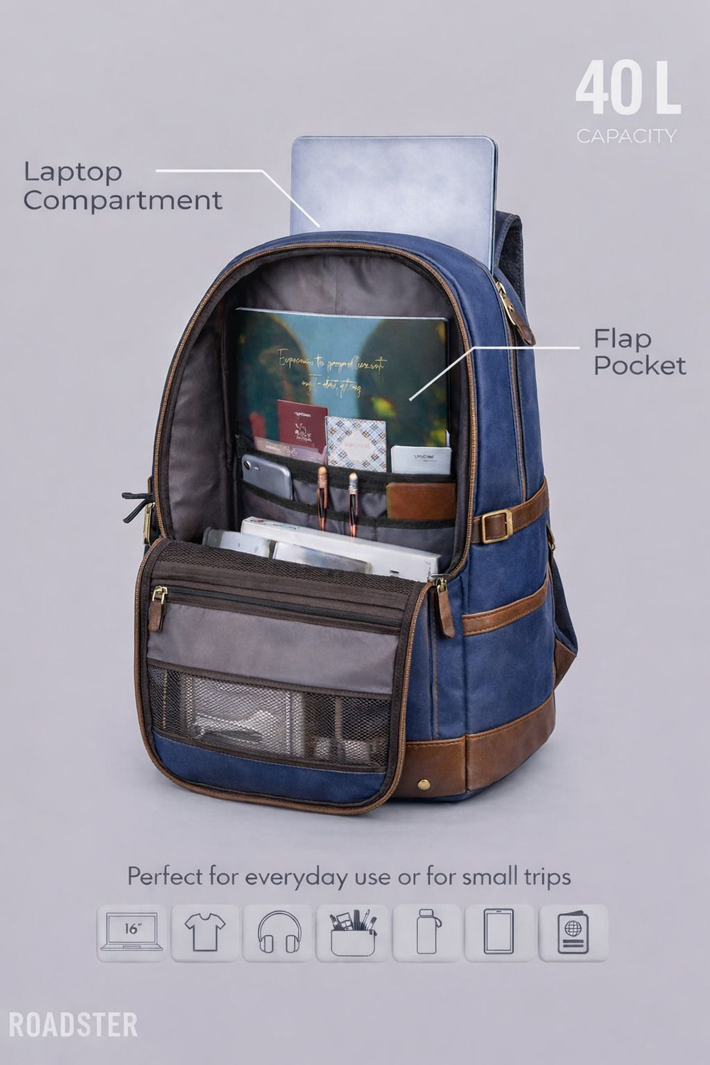 Image of Roadster Rider Large Laptop Backpack 40L premium Backpack CLASSIC ANTI THEFT FAUX LEATHER 40 L Laptop Backpack