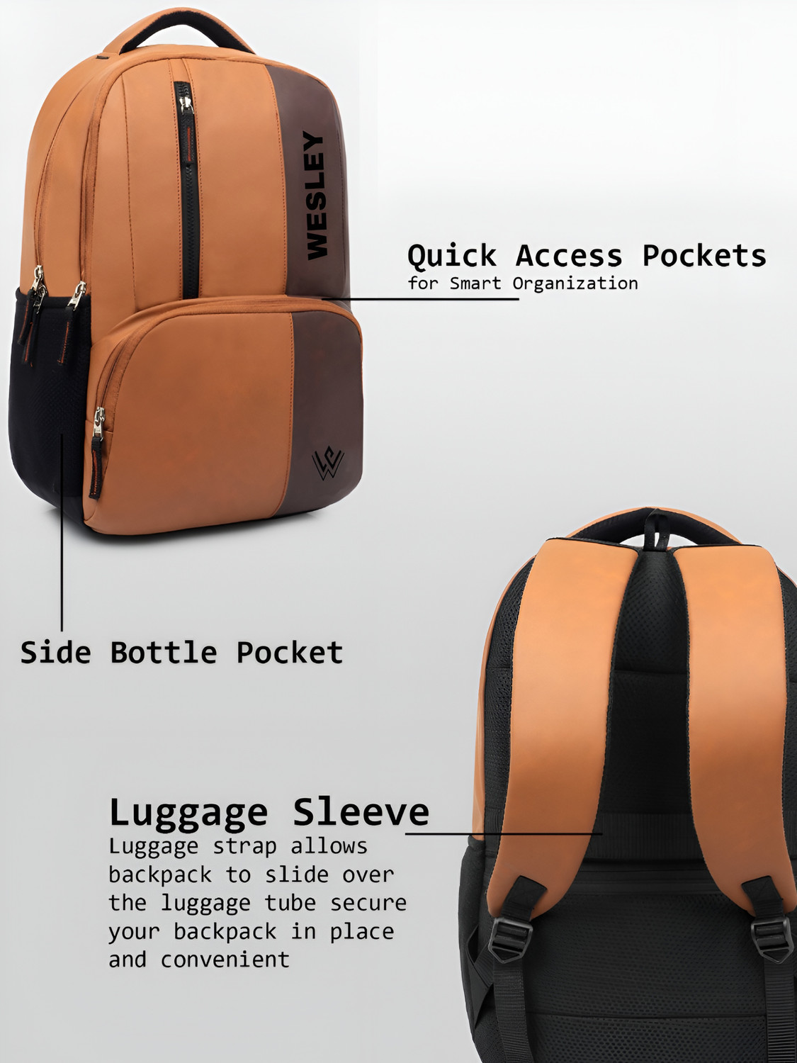 Image of WESLEY Vintage Faux Leather Pu Waterproof Unisex Office /College /Business /School /bags 35 L Laptop Backpack