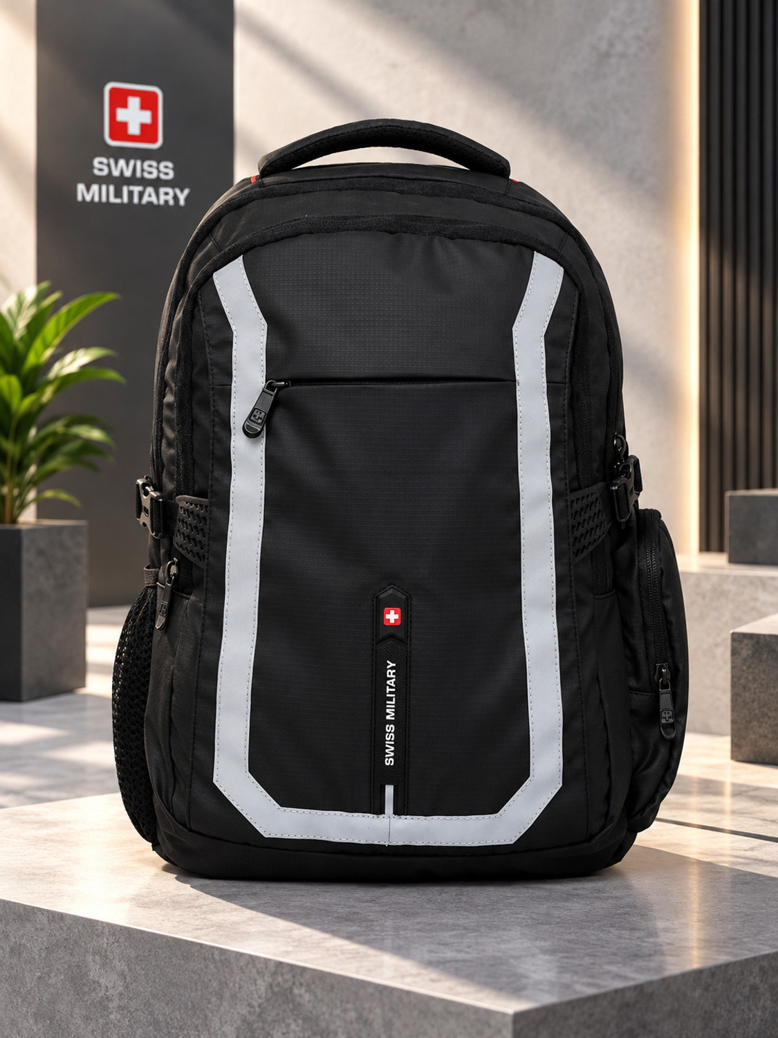 Image of SWISS MILITARY Large 39 L Laptop Backpack Urbanarmour 15.6 Inch Laptop Compartment with USB Charging Port for Unisex (Black)