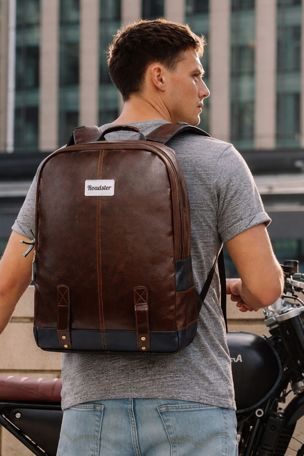 Image of Roadster Rider Large Laptop Backpack 40L premium Backpack CLASSIC ANTI THEFT FAUX LEATHER 40 L Laptop Backpack