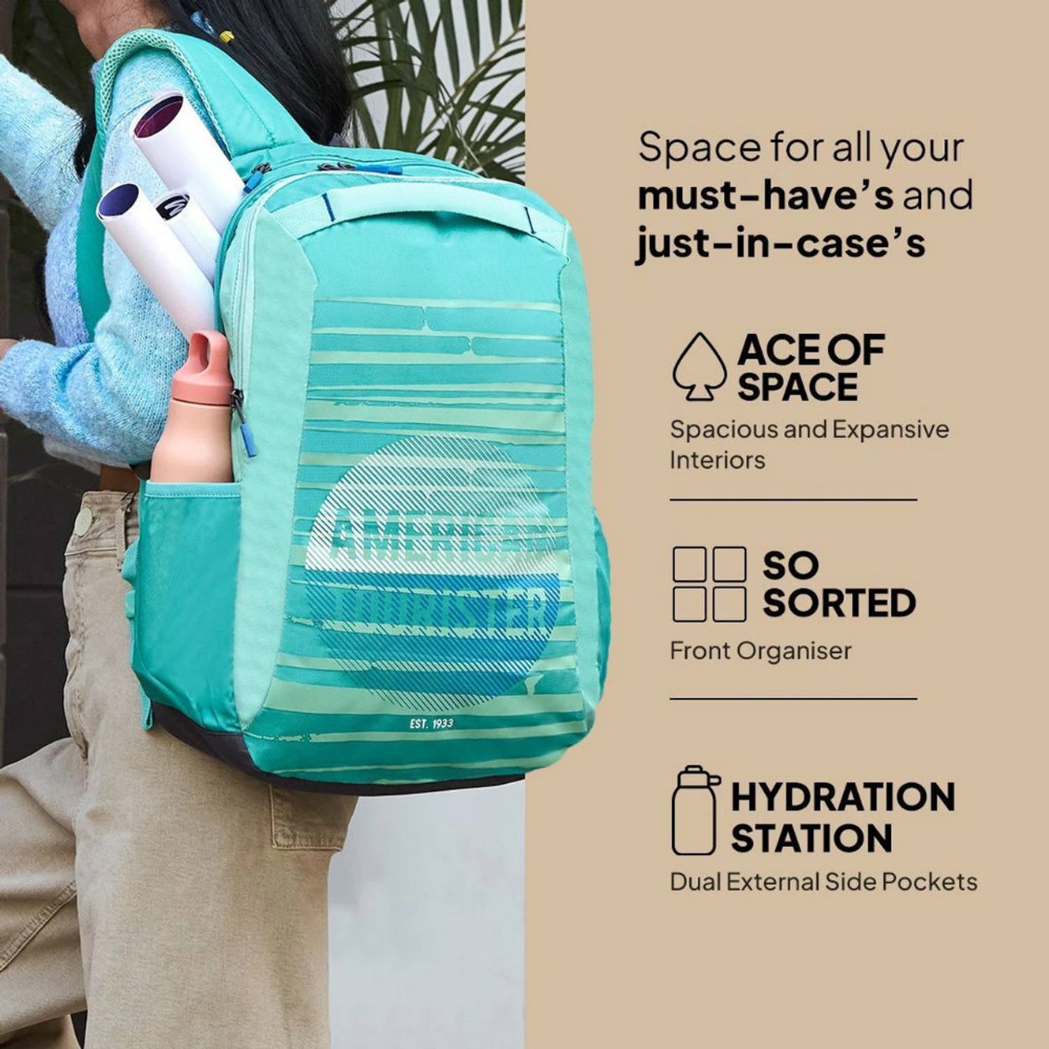 American Tourister Mist 05 31L Green Backpack - Image 2