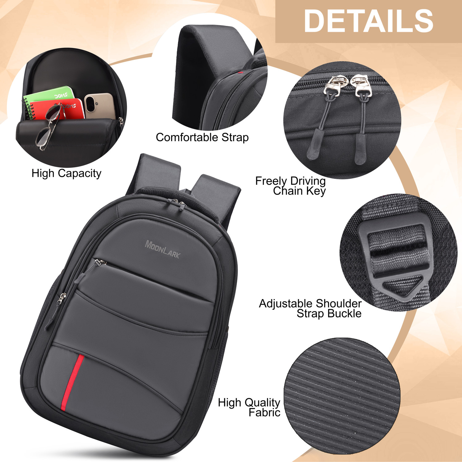 Image of MOONLARK Durable Waterproof Office Bag with Rain Cover & Smart Storage | Travel 35 L Laptop Backpack