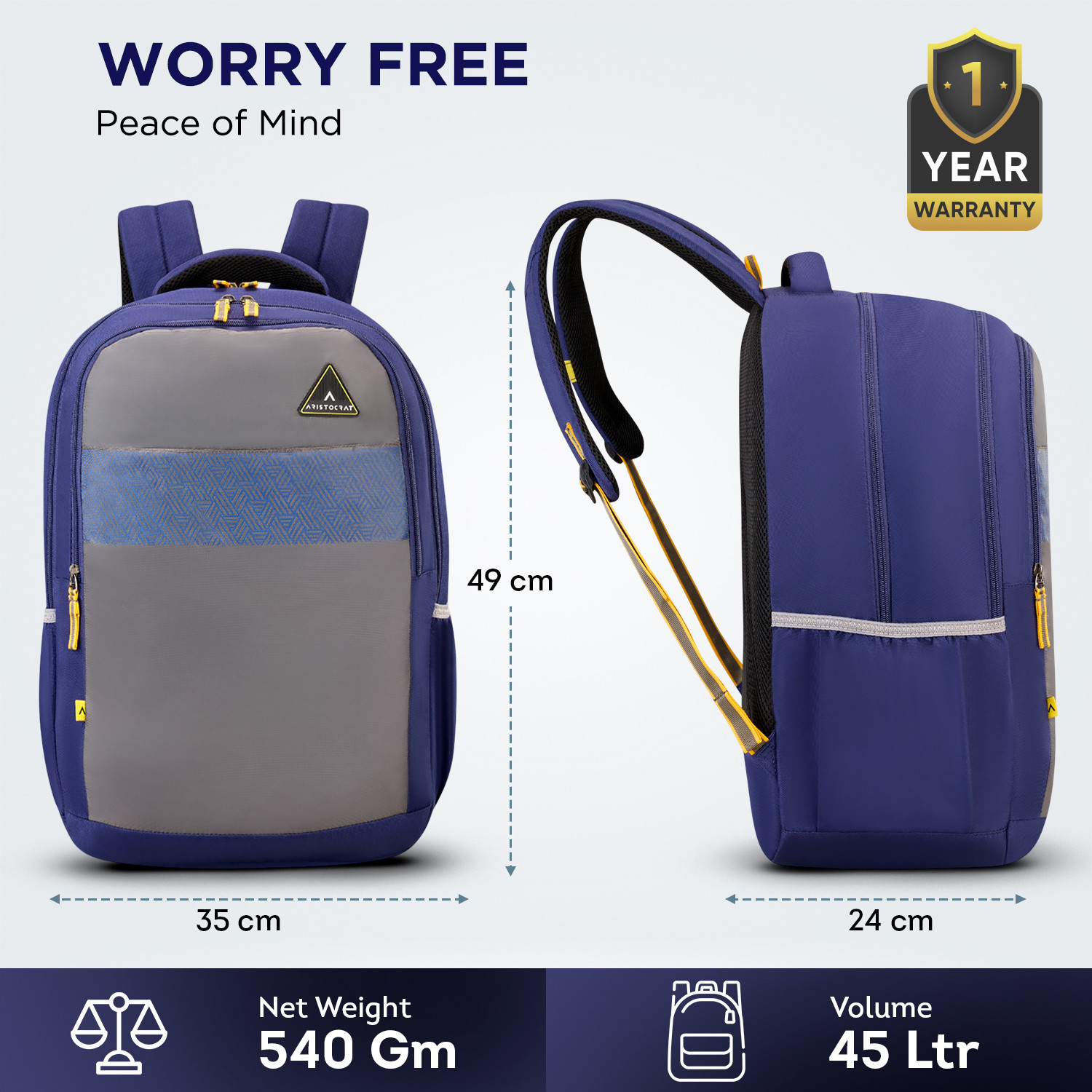 Image of ARISTOCRAT Edupack Casual Backpack for Boys & Girls with 3 Compartments, Side Bottle Pocket 45 L Backpack