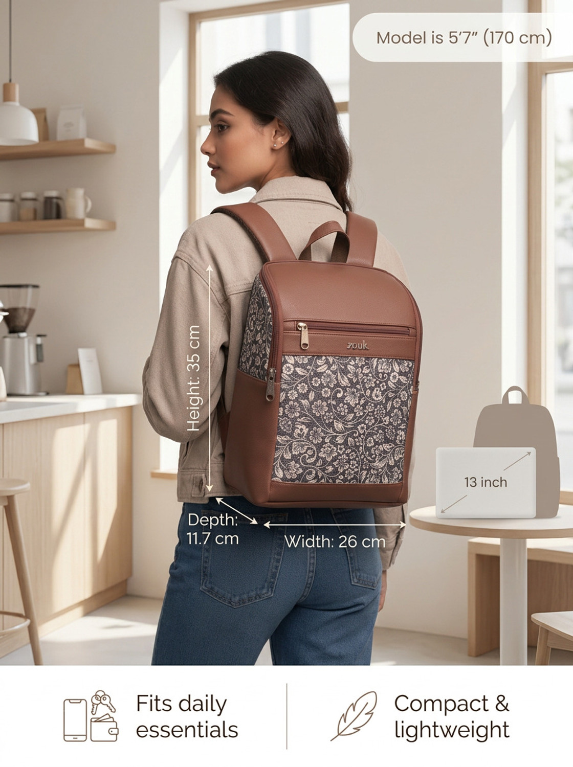 Image of ZOUK FloMotif Amalia Daypack 10.6 L Laptop Backpack