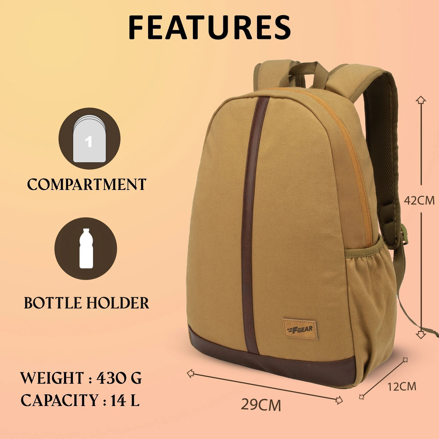 Image of F Gear Cedar Khaki Canvas 14 L Backpack