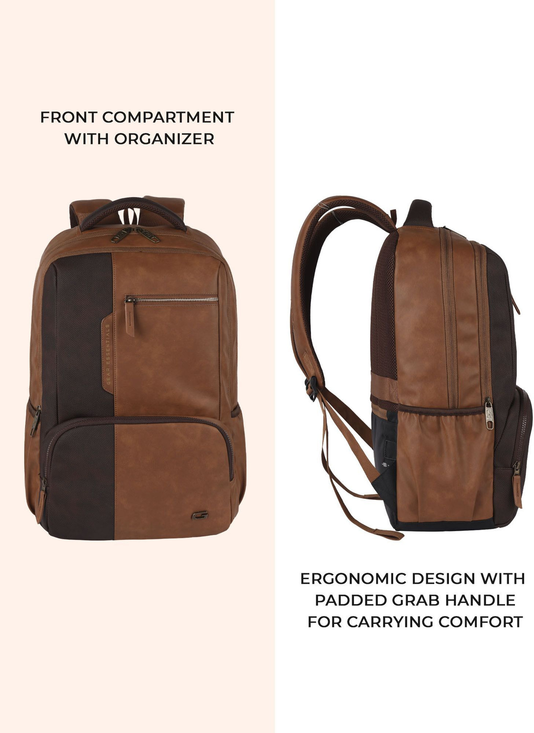 Image of Gear Large 31 L Laptop Backpack Vintage 2 Anti Theft Faux Leather (Tan)