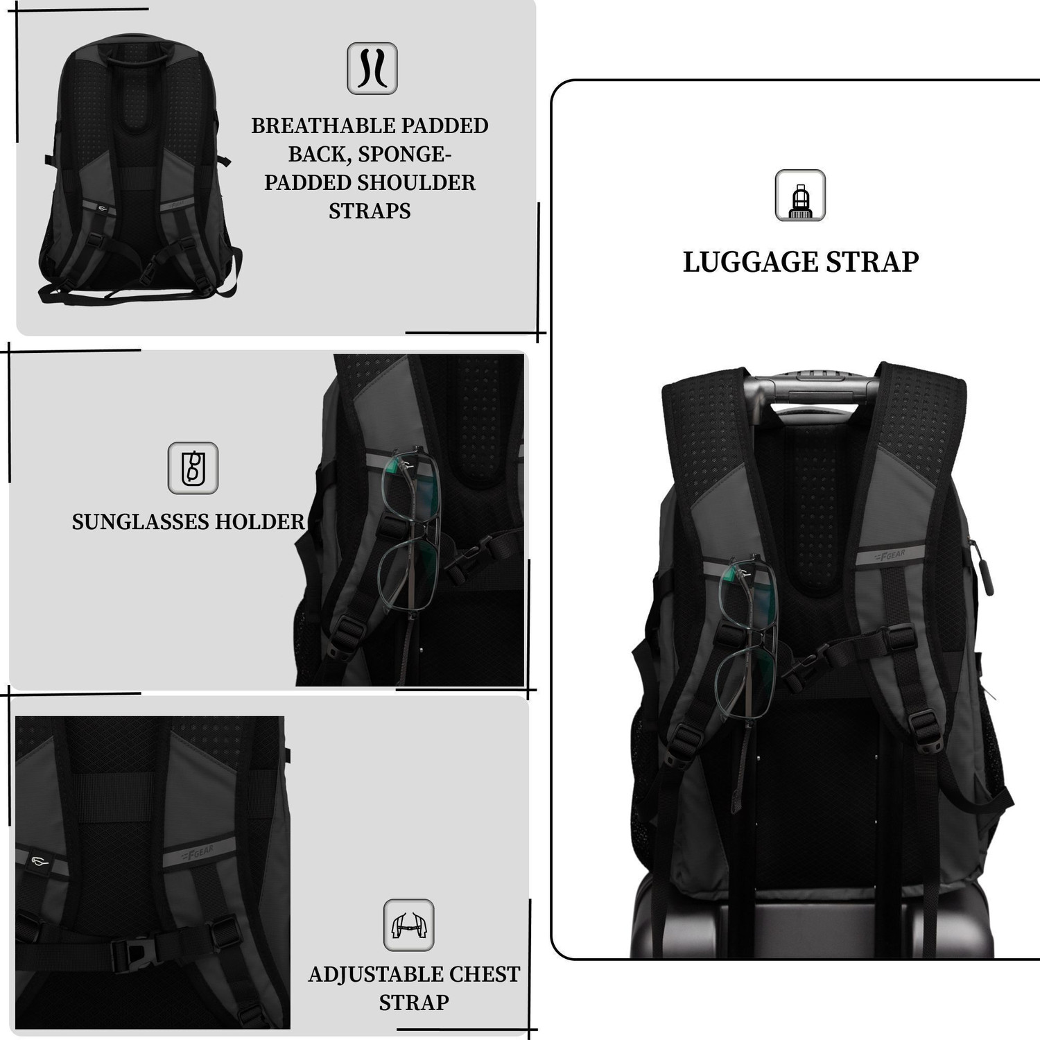 Image of F Gear Amalfi 30L Backpack|3 Spacious Compartments|Multi Use Port|Sternum Strap 30 L Laptop Backpack