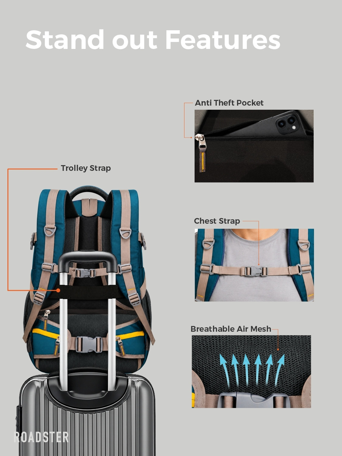 Image of Roadster Knight Pro Unisex 40 L Travel Backpack with Anti Theft Pocket & Rain cover 40 L Laptop Backpack