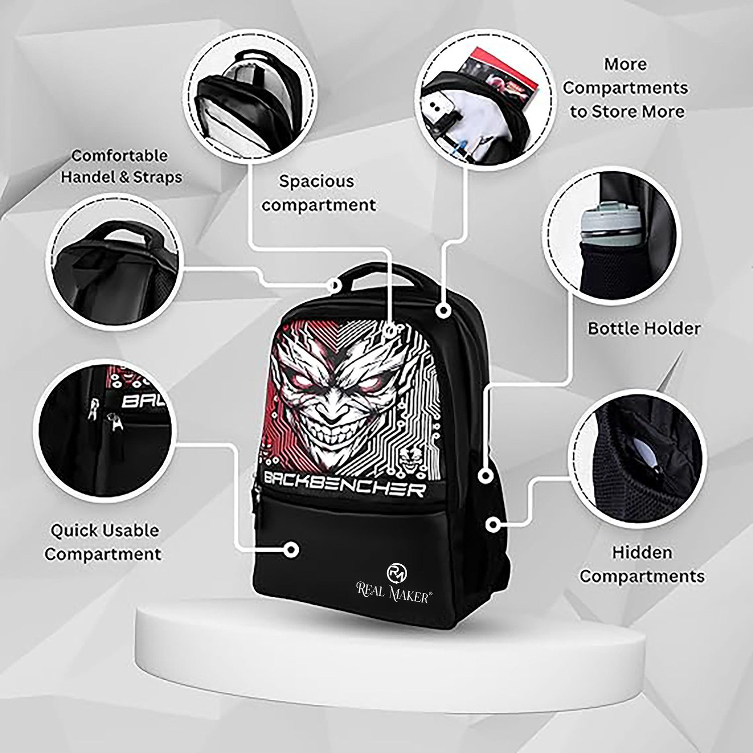 Image of REAL MAKER Backbencher Laptop Bag for School, College Spacious Compartments for Men & Women 45 L Laptop Backpack