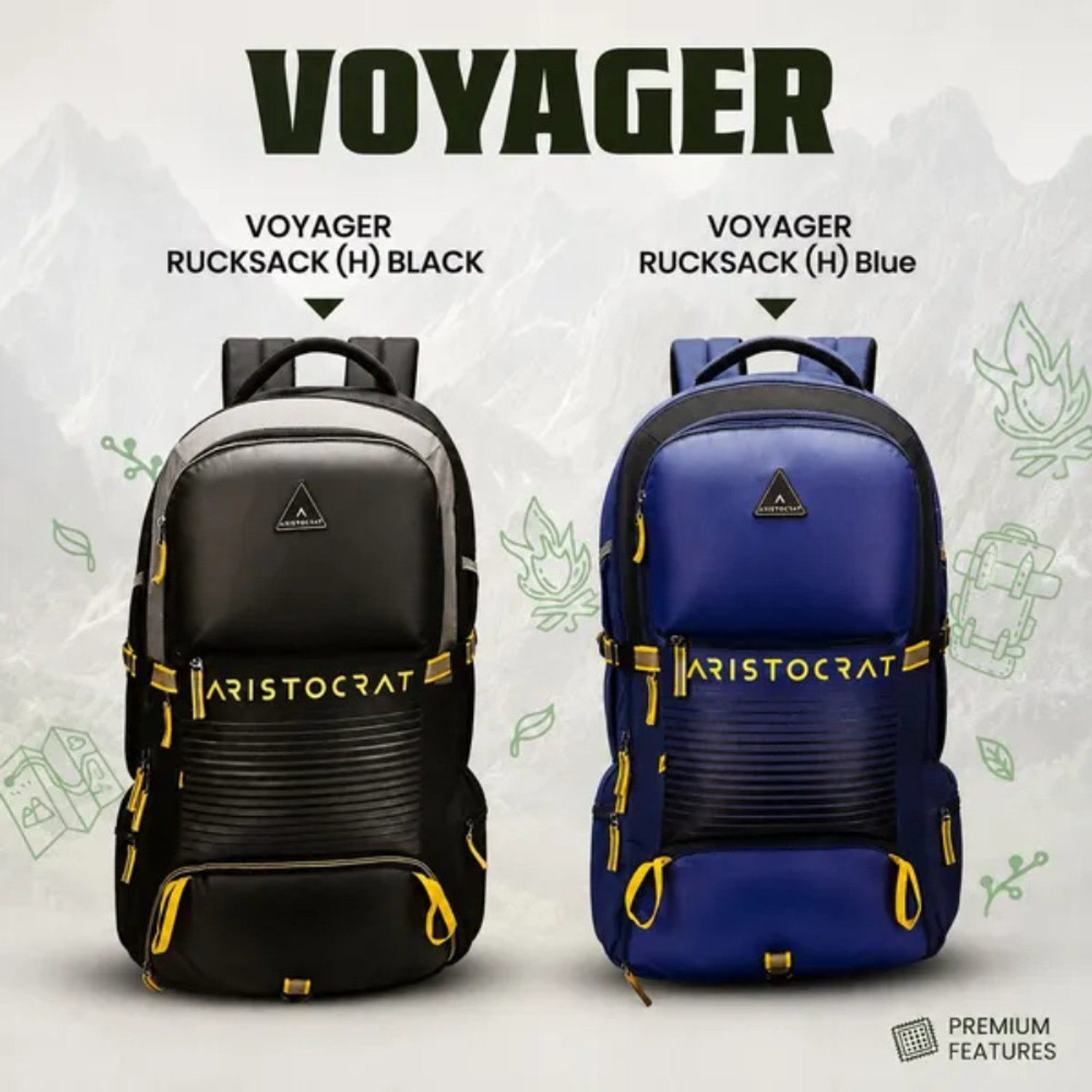 Image of ARISTOCRAT VOYAGER RUCKSACK (H) BLUE Adventure Trekking Hiking Travel Backpack 45 L Backpack