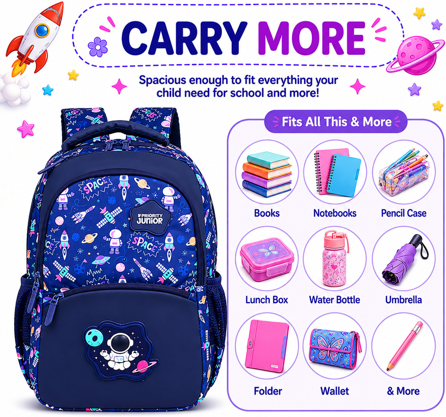 Image of Priority Kids School Bag Lightweight, Durable & Organized |Primary (2-4) 28 L Backpack