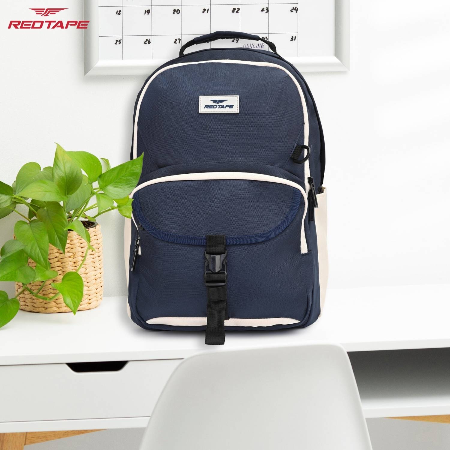 RED TAPE Navy Polyester Backpack 26L - Image 2