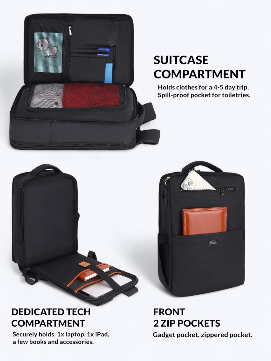 Image of Bcode Medium 30 L Backpack B'CODE Overnighter Laptop Backpack with Clothes Storage & Mesh Pockets - Blue (Black)