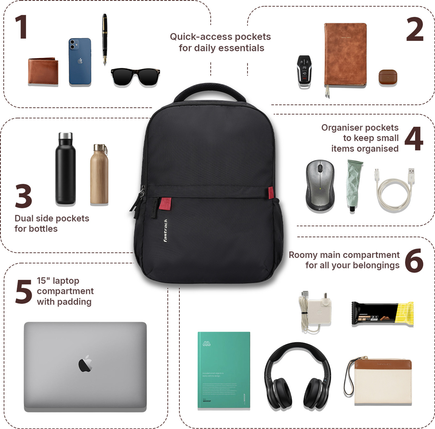 Image of Fastrack Unisex Carryall Laptop Backpack with 15 inchLaptopSleeve 20 L Laptop Backpack