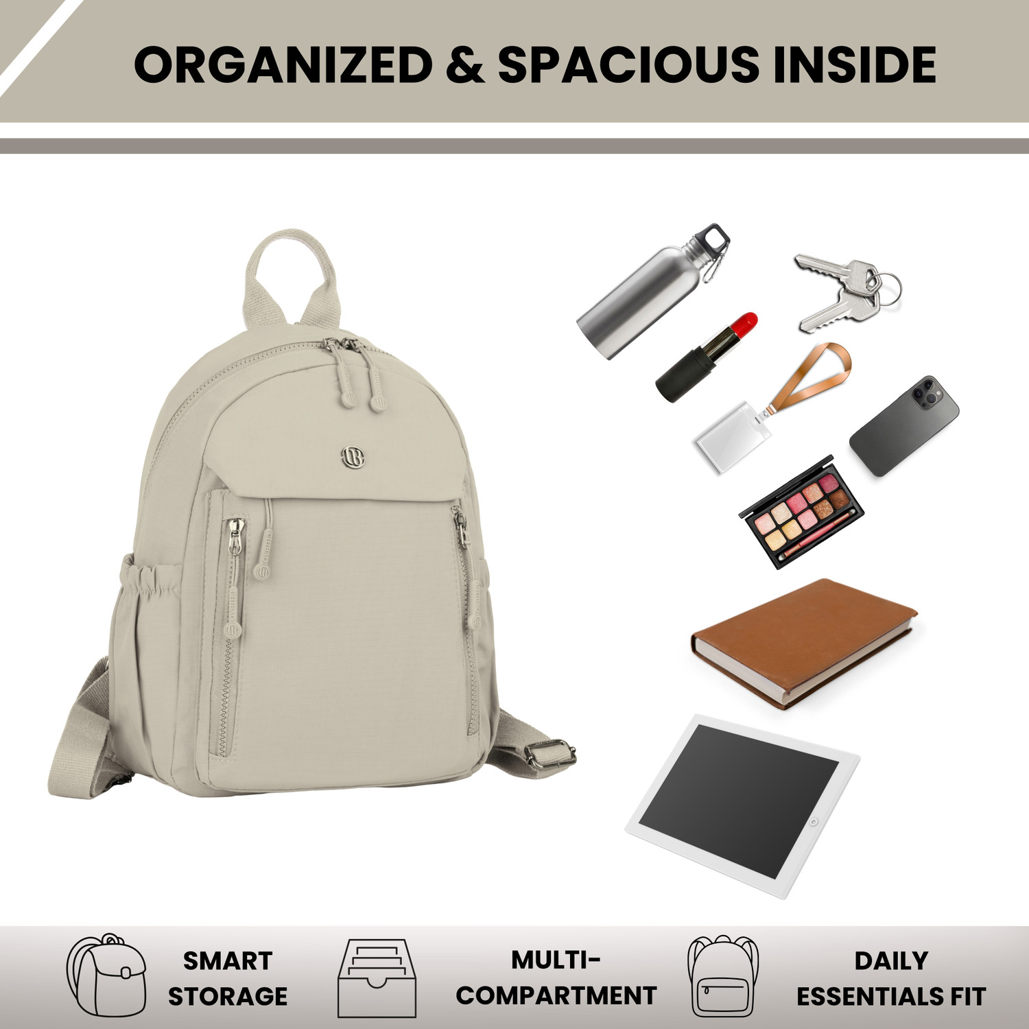 Image of TS WITH TECHSUN Small 11 L Backpack Lightweight Stylish Backpack Women Daypack for College,Office, Travel, Daily Use (Beige)