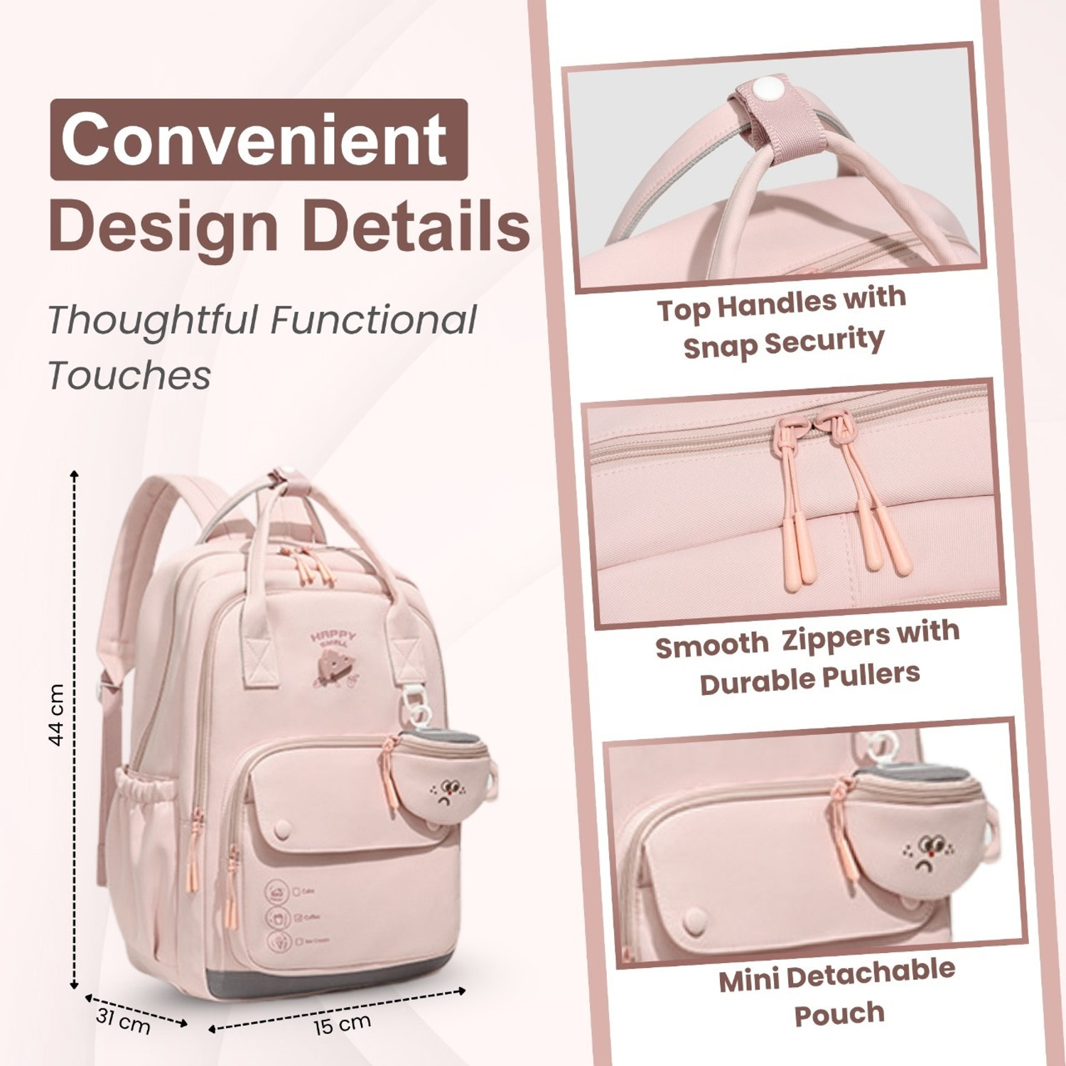 Image of Aximoz Tesmezy Trendy Grey & White Backpack with Cute Mini Pouch for Women & Girls 30 L Backpack