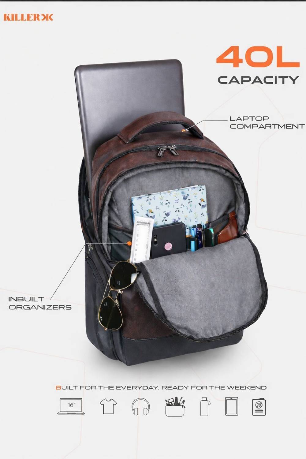KILLER TWIRL 40L Unisex Laptop Backpack with Raincover - Image 4
