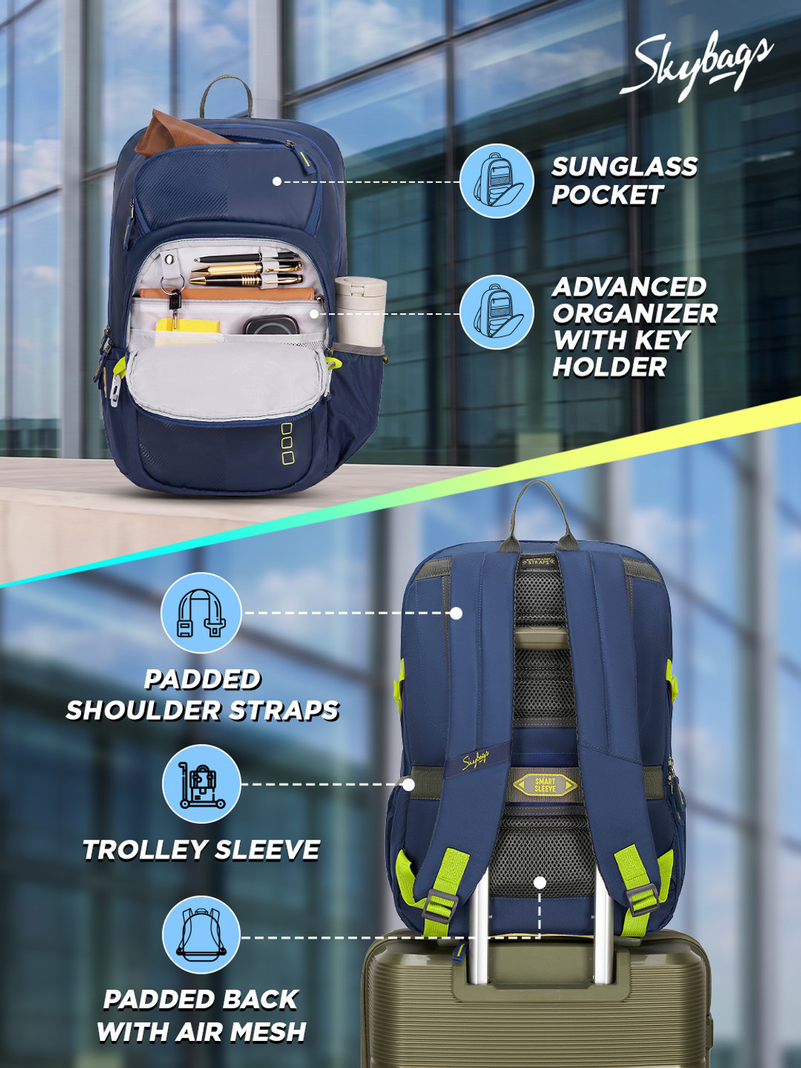 Image of SKYBAGS Connect Office Laptop Backpacks with Rain Cover | Adjustable Strap 23 L Backpack