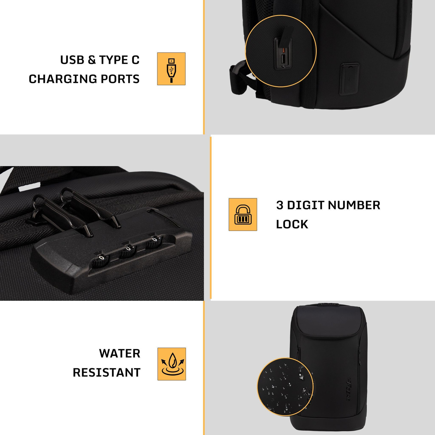 Image of F Gear Spark 30L Black Anti-Theft Laptop Backpack | 17 inch Laptop, USB & Type-C 30 L Laptop Backpack