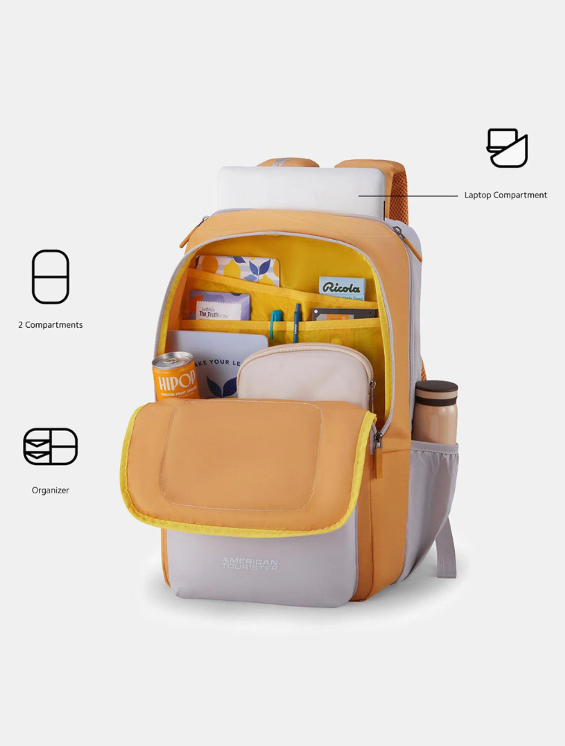 Image of AMERICAN TOURISTER Large 33 L Laptop Backpack Sigma 3.0 Style 02, Unisex Office Laptop Backpack with Front Organizer (Yellow)