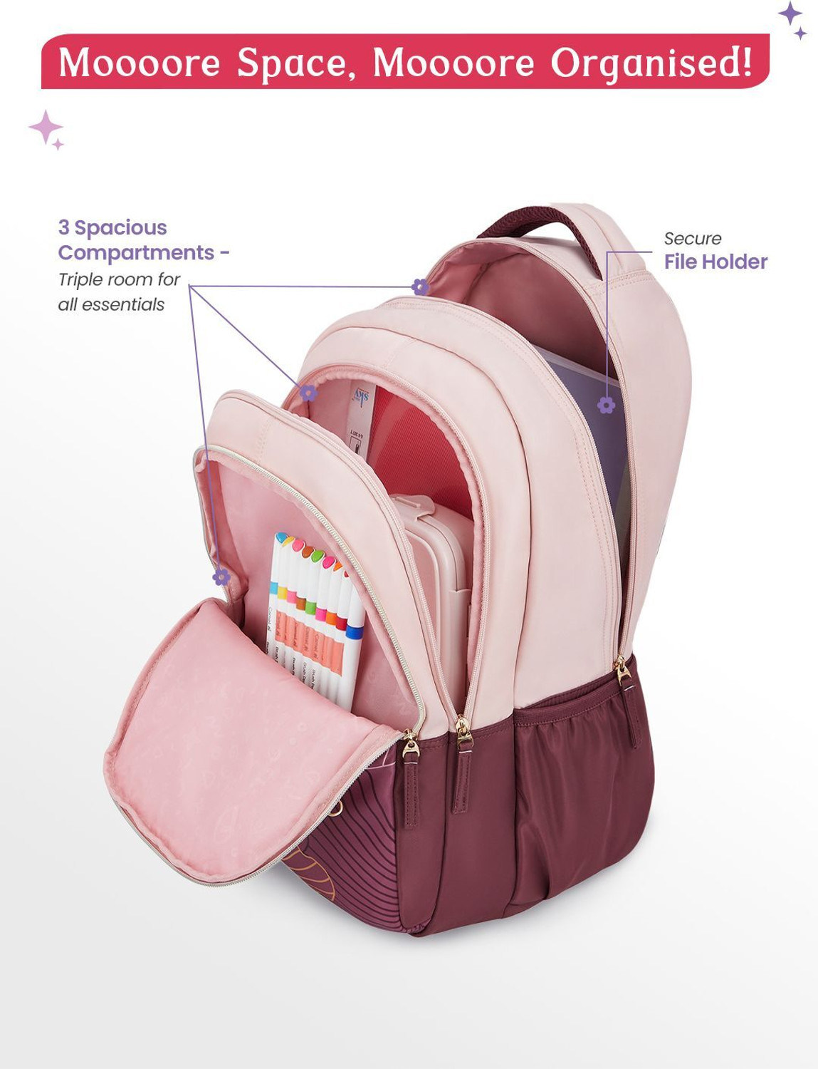 Image of Genie Large 36 L Backpack Emberlit School Backpack For Girls |19 Inch - Rust (Beige, Maroon)