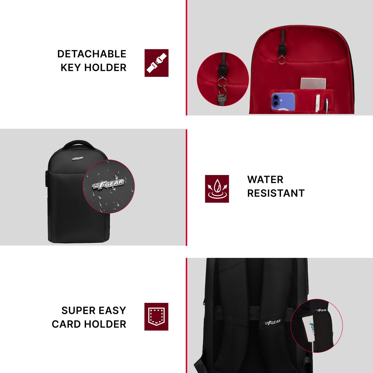 Image of F Gear Kaneki Black with USB Type-C Charging & 3 Digit Number Lock 30 L Laptop Backpack