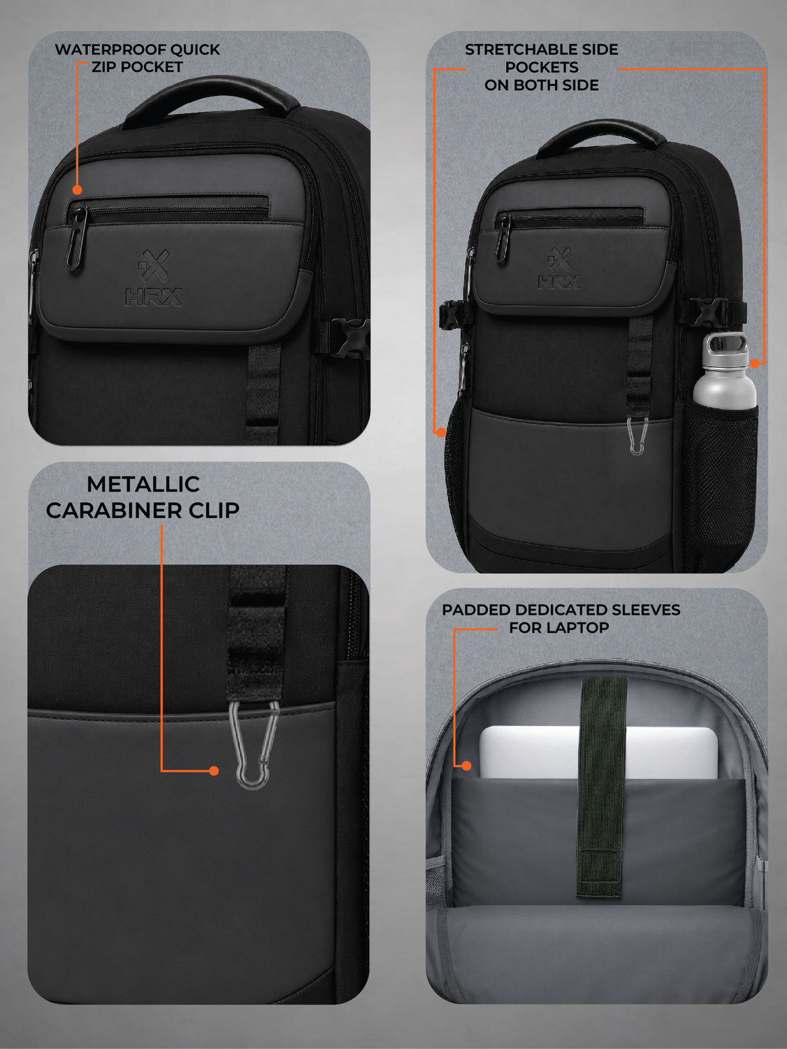 Image of HRX by Hrithik Roshan MetroVault Pro Laptop Backpack with Chest Strap, Luggage Strap and Rain Cover 42 L Laptop Backpack