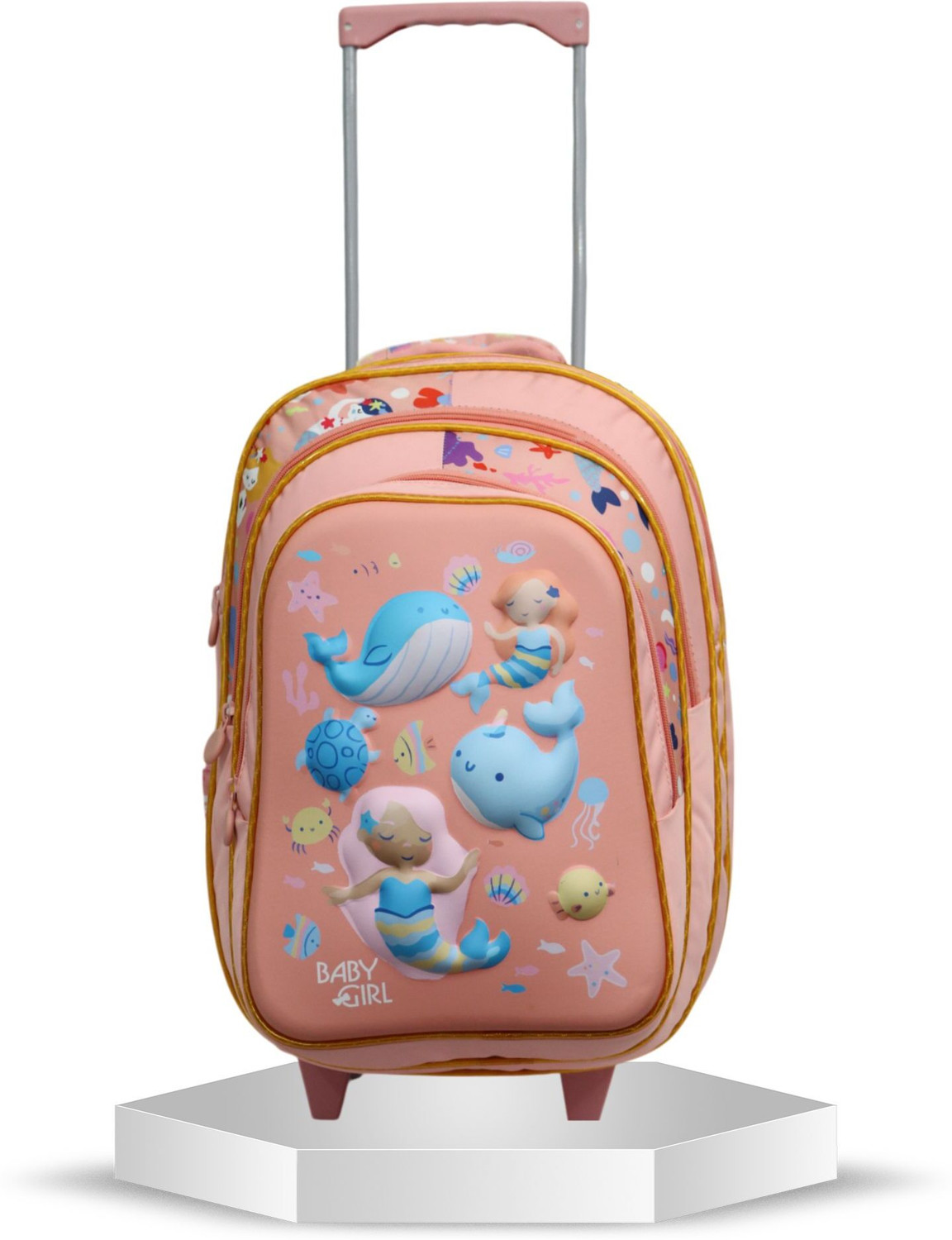 Image of Baby Girl School Kids Trolly Bag | GIRL School Kids Trolley Bag Waterproof |Color Peach 35 L Trolley Backpack