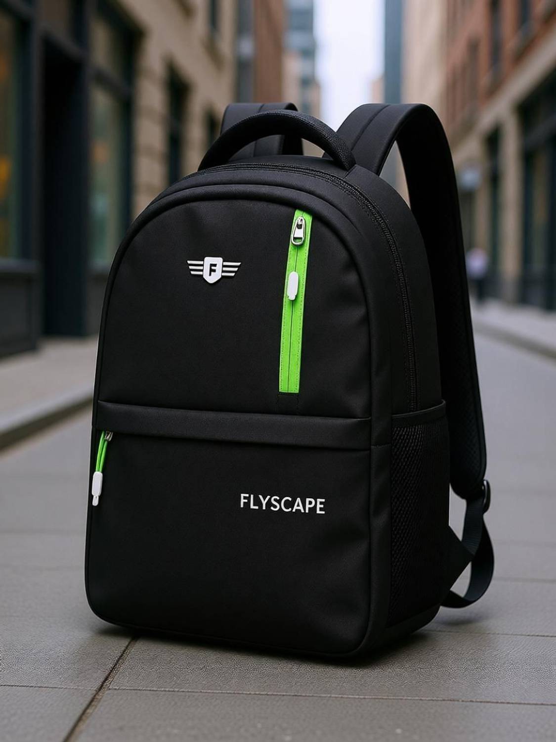 Flyscape Terror Green Zipper Black bag 25 L Backpack