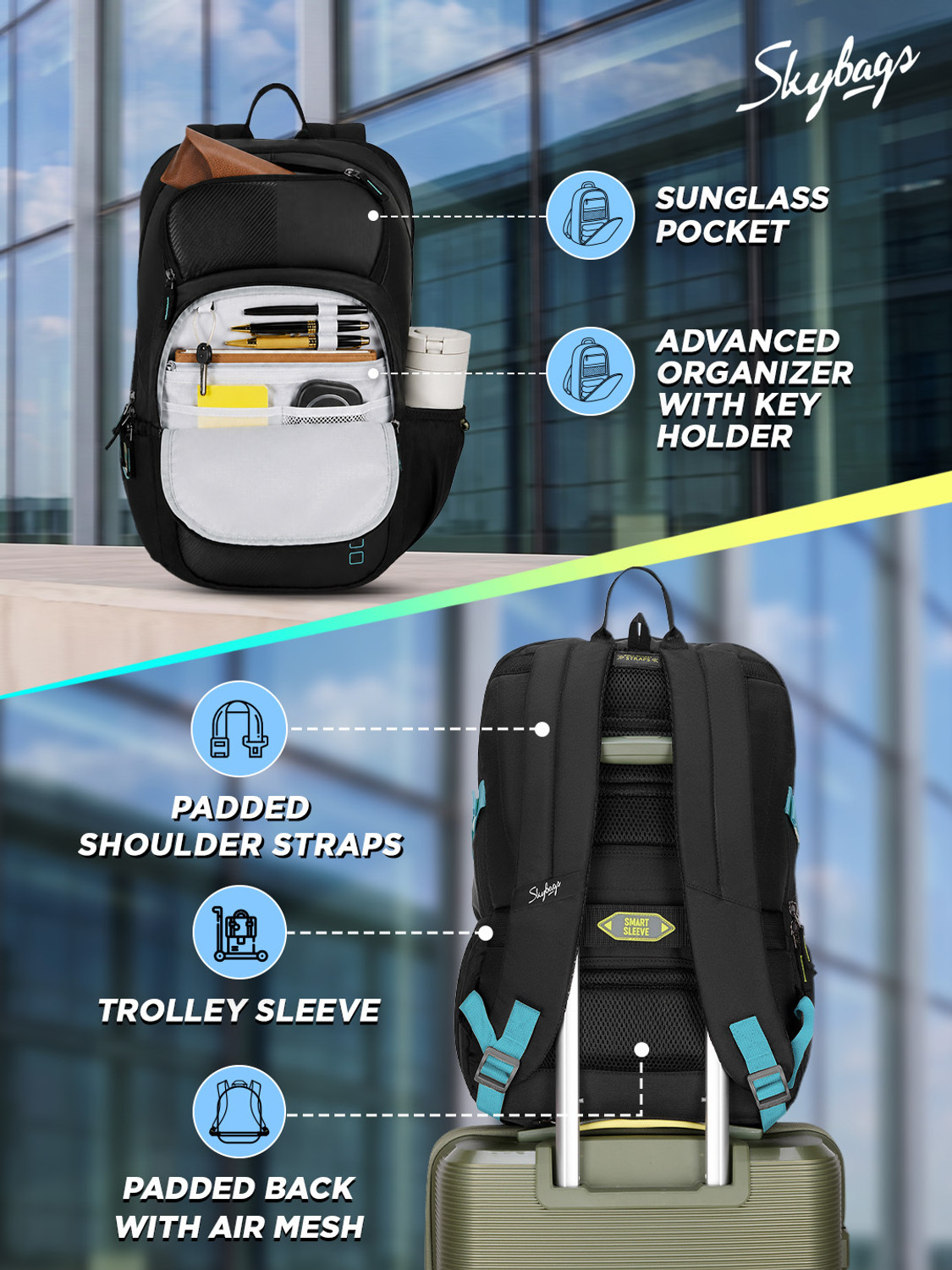 Image of SKYBAGS Connect Office Laptop Backpacks with Rain Cover | Adjustable Strap 23 L Backpack