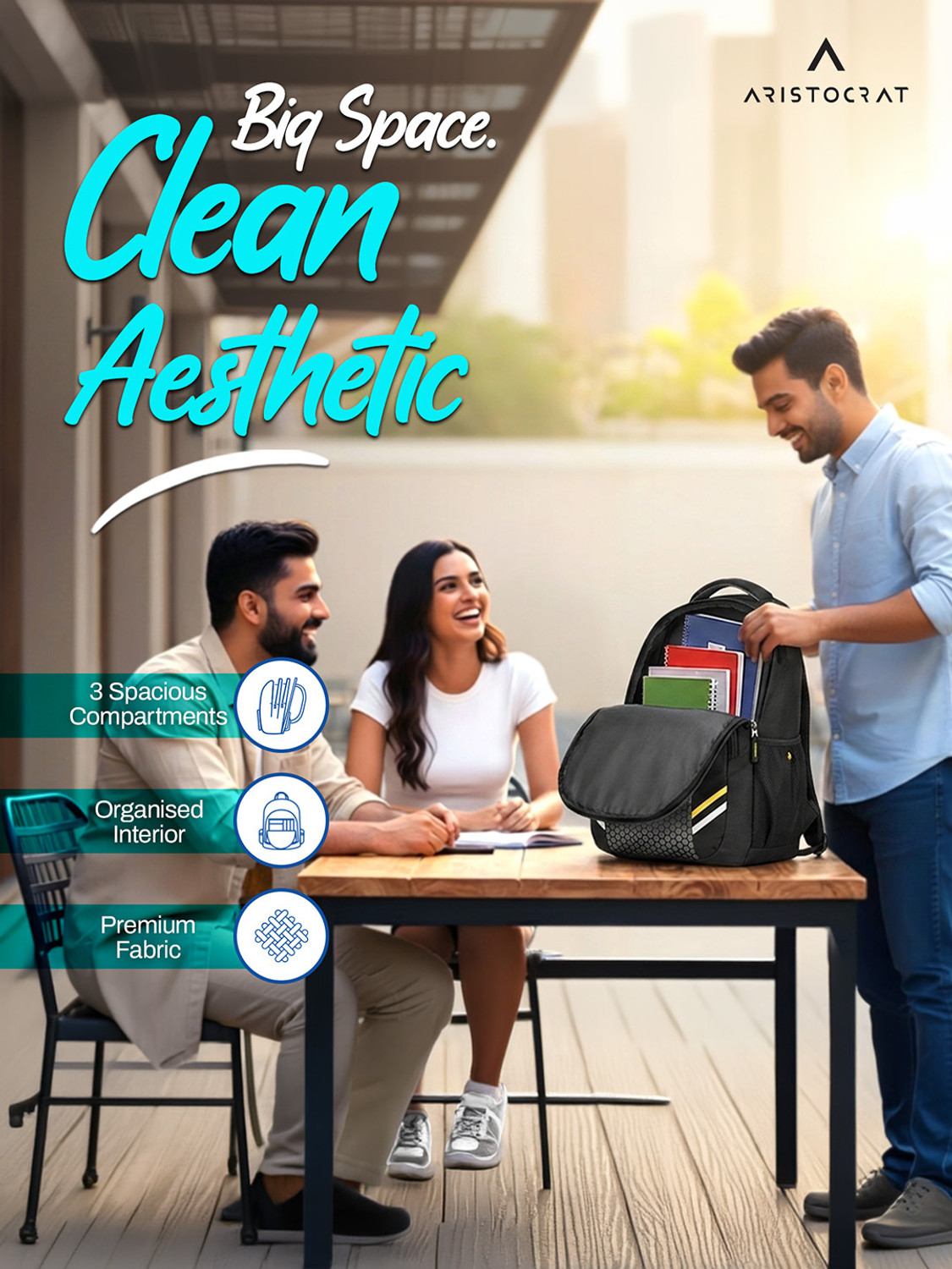 Image of ARISTOCRAT Slay Backpack for Men and Women, 3 Compartment and 3 Pockets 30 L Backpack