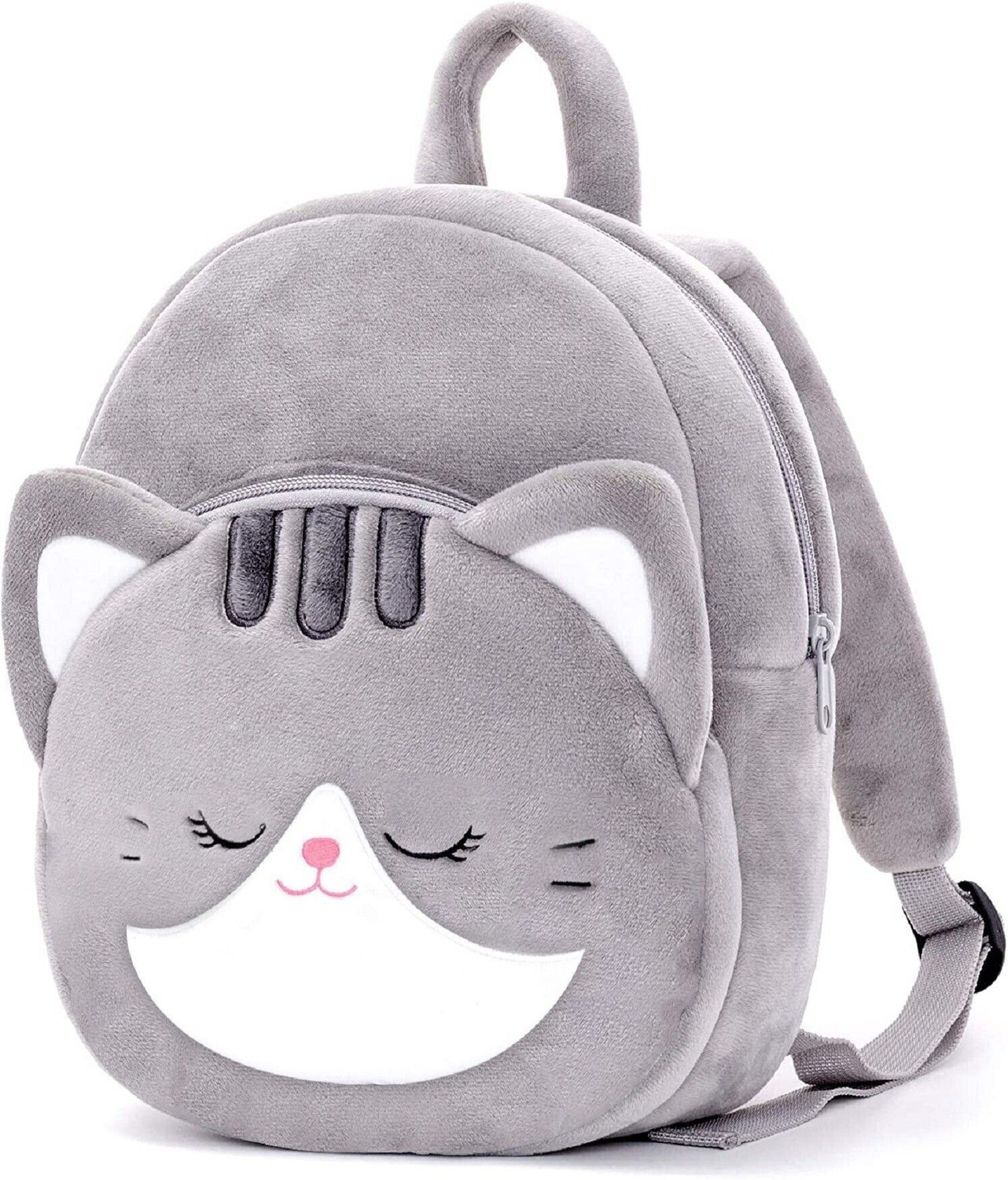 Image of Frantic Kids Velvet Soft Animal Cartoon Plush School Bag (Grey Cat) Waterproof Backpack