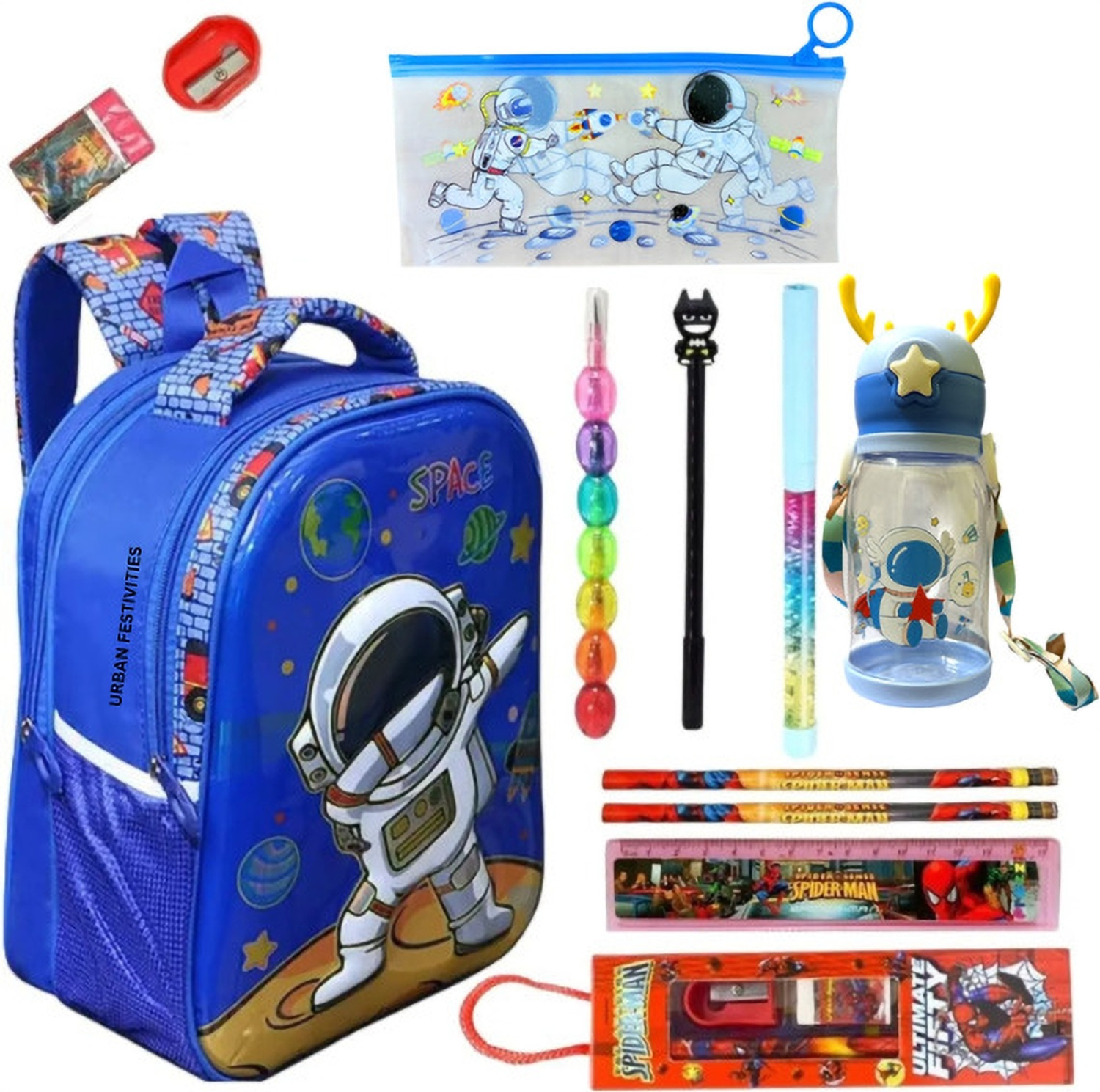 Urban Festivities Space Stationery School Bag For Boys Combo Set For Kids Birthday Gift Waterproof School Bag
