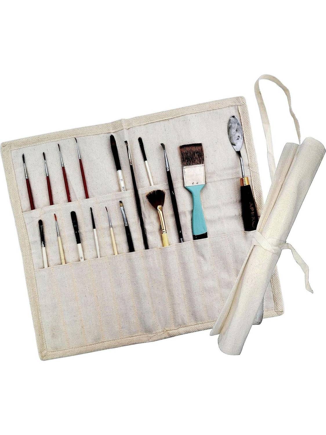 ANVIS Brush Roll up case | Canvas Painting Brush Holder (Paint Brushes not Included) Multipurpose Bag