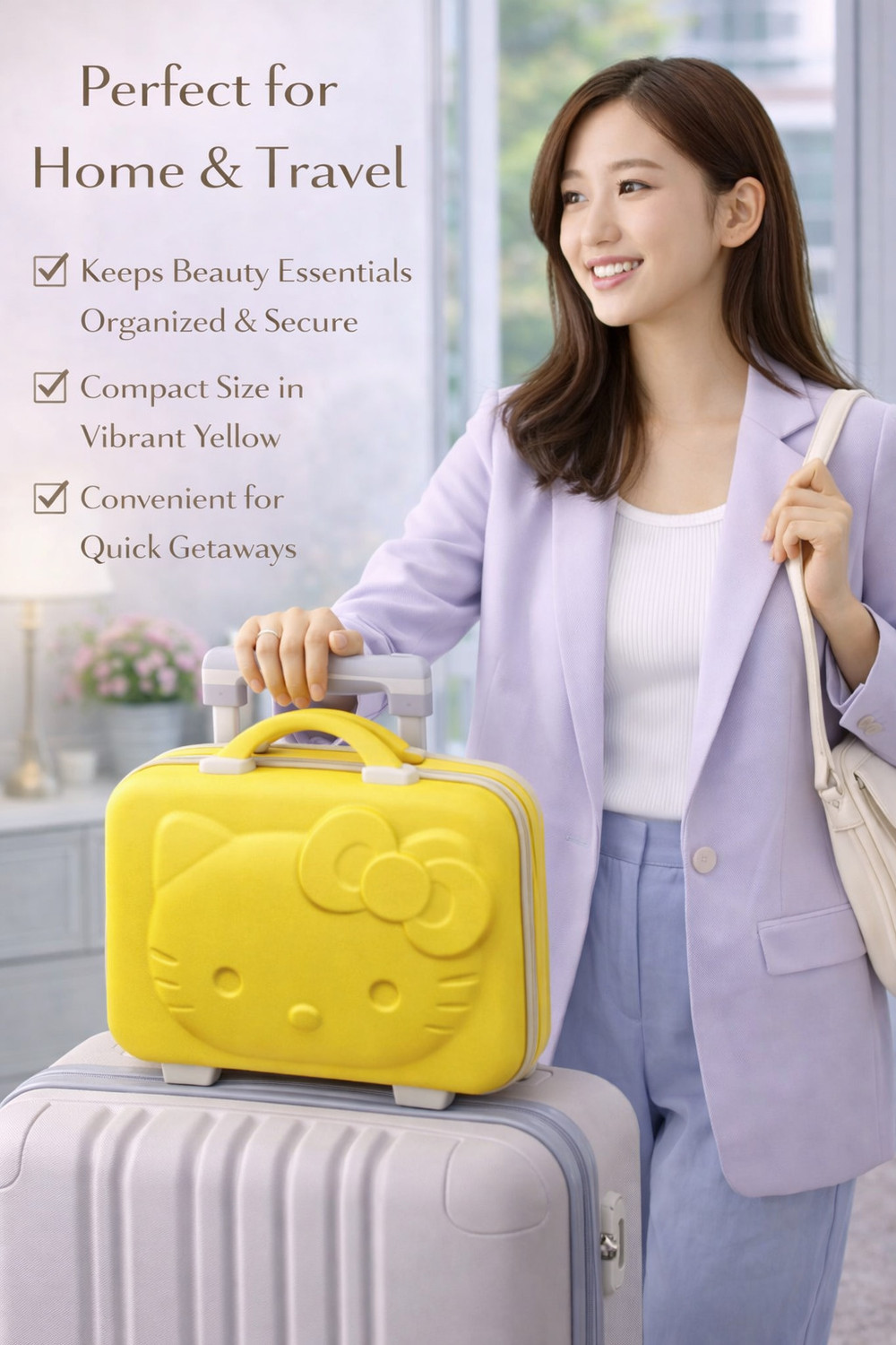 Image of ENNCOZY Kitty Hard- shell Mini Vanity /Travel Case- Waterproof (31x15x5 cm) Waterproof Multipurpose Bag