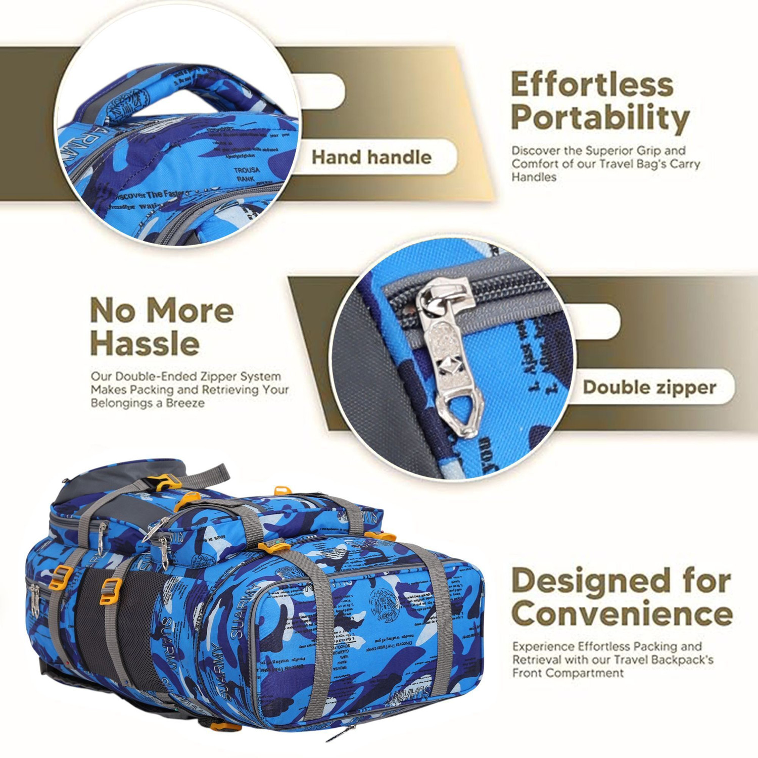 Image of LOYAL CHOICE Travel Backpack for Sport Camping Hiking Trekking Bag Rucksack - 60 L (Army). Waterproof Backpack