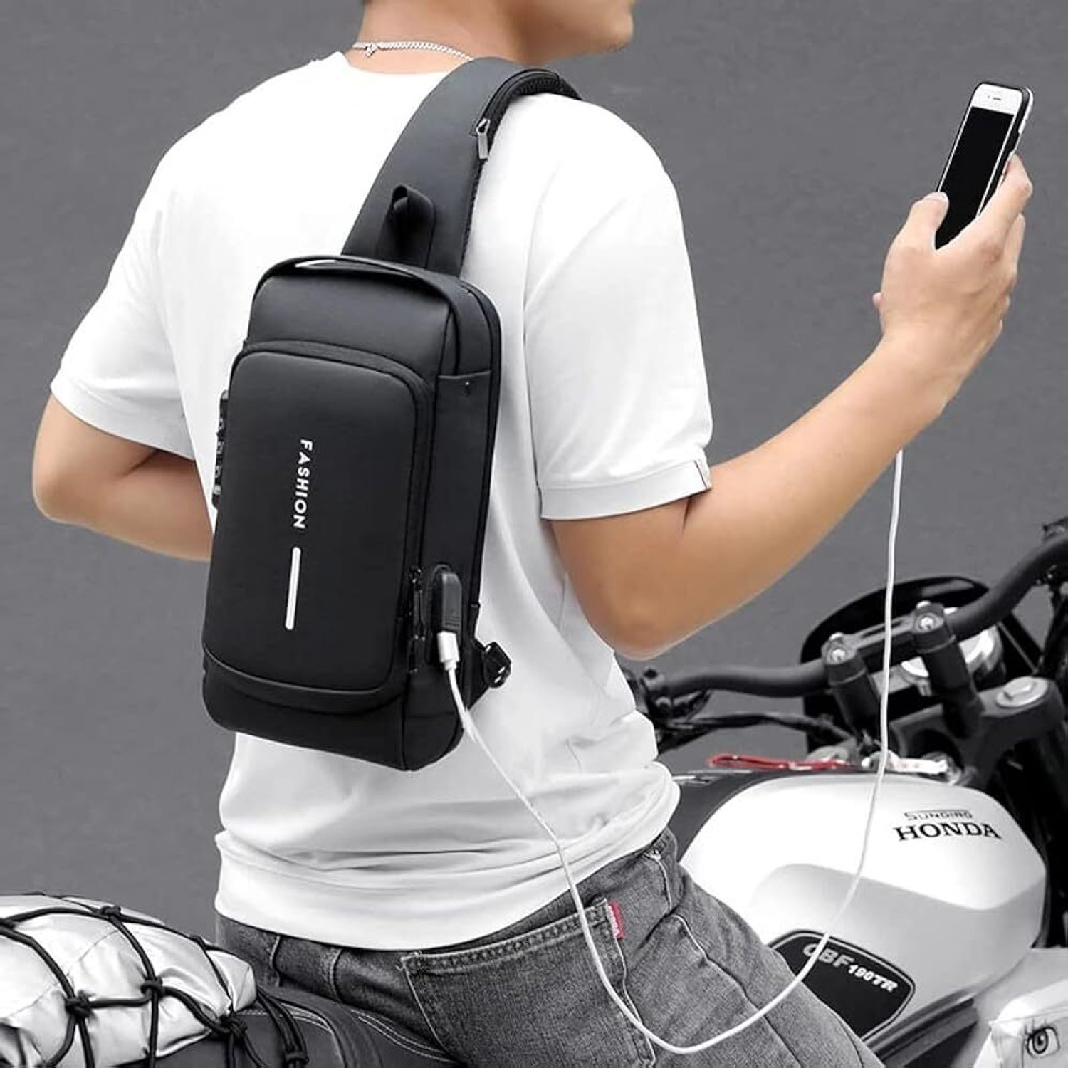 Image of Techmaze Men's High-Grade Password Lock Chest Bag Portable Men's Bag Motorcycle Bag Chest Waterproof Backpack