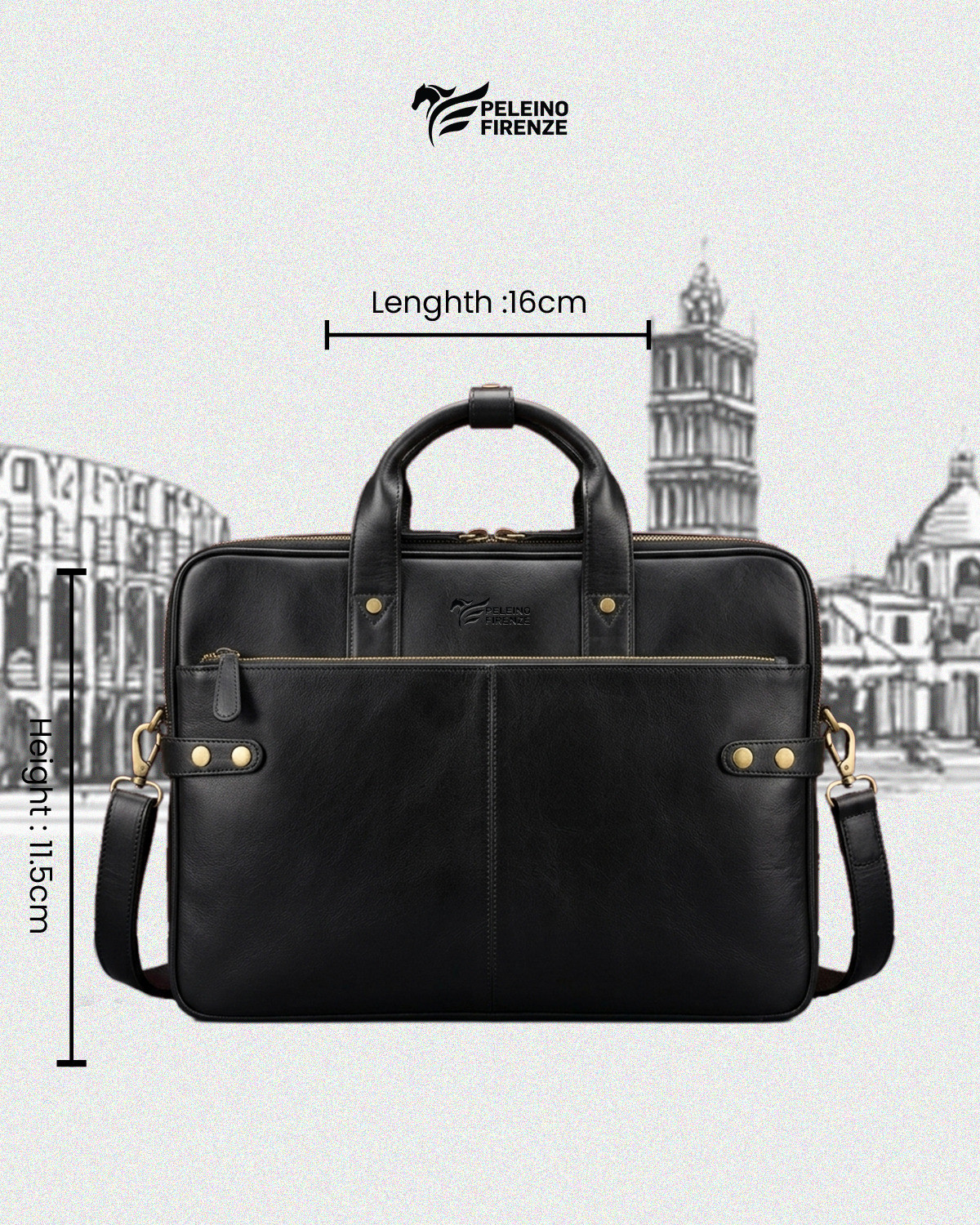 Image of Peleino Firenze Leather Laptop Bag with Shoulder Strap Multi-Compartment Business Briefcase Waterproof Messenger Bag