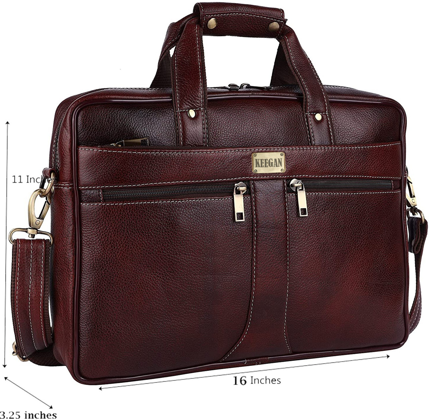 Image of KEEGAN 100% Genuine Premium Leather 16 inch Briefcase Laptop Messenger Office Bag Messenger Bag