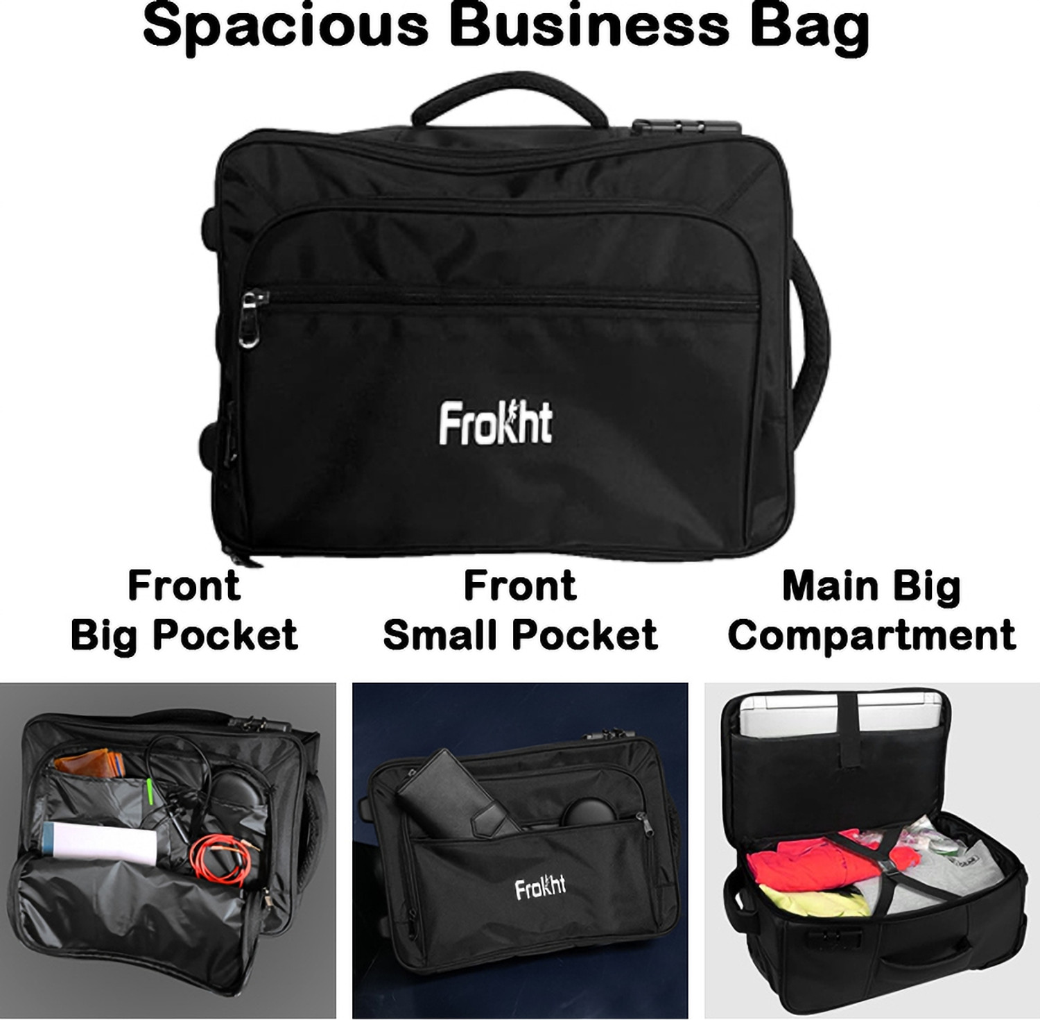 Image of frokht Business Trolley Bag 1K Danier Black Overnighter Laptop Trolley Case Multipurpose Bag (Black, 24 L)