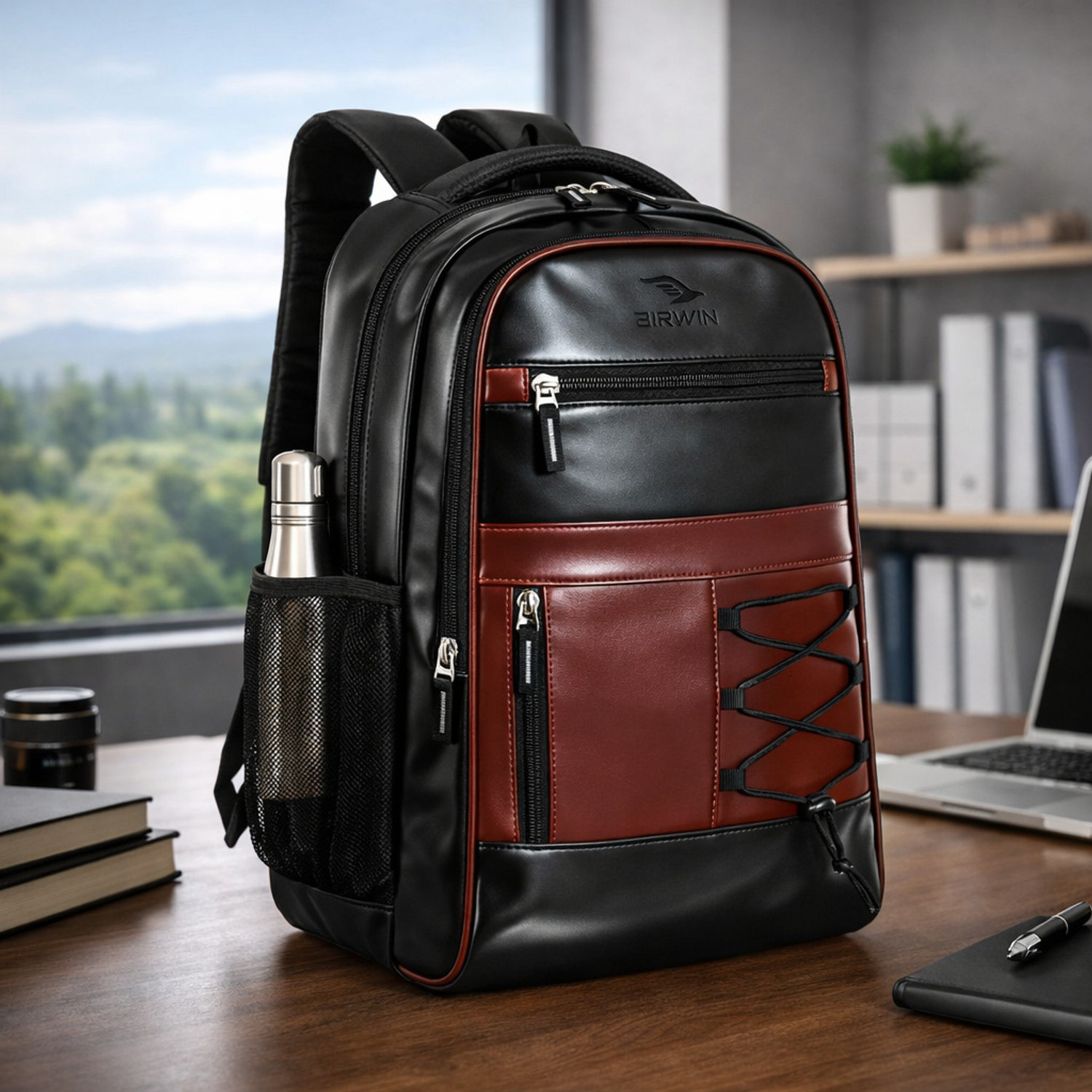 Image of Airwin 30L Leather Office Bag Laptop Bag Men Women Multi Pocket Durable Bags Waterproof School Bag