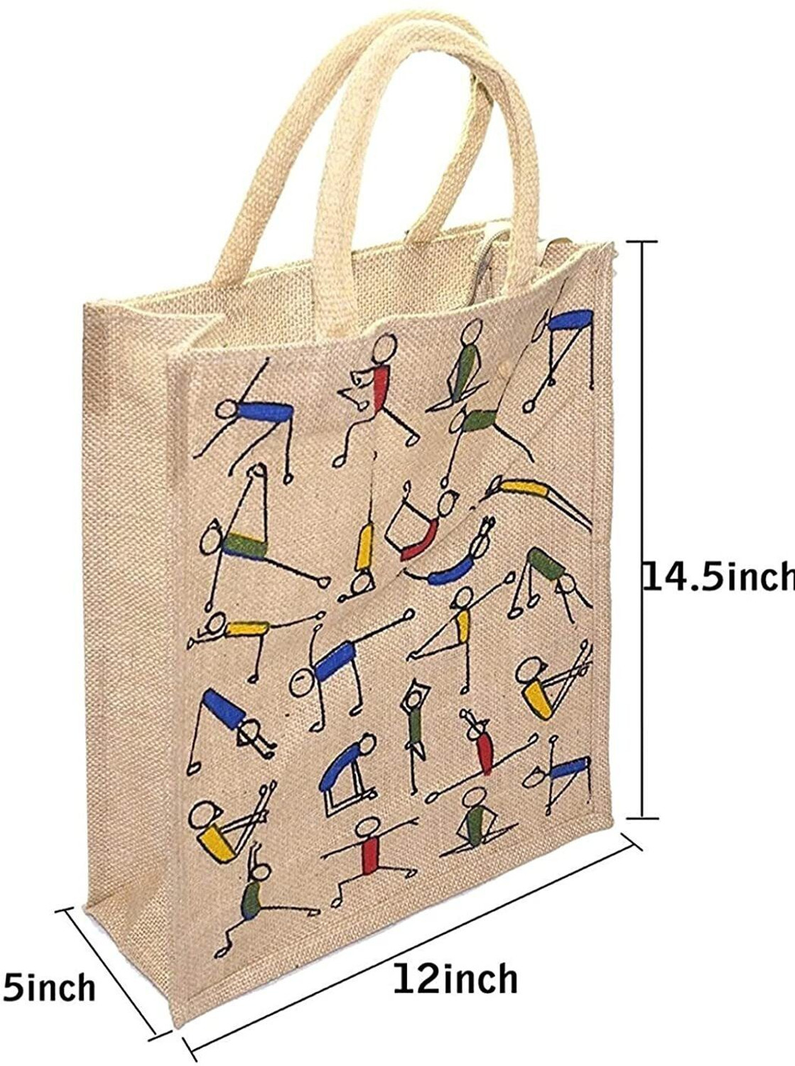 Image of Asbah YOGA PRINT JUTE SHOPING HAND BAG PACK 3 Multipurpose Bag