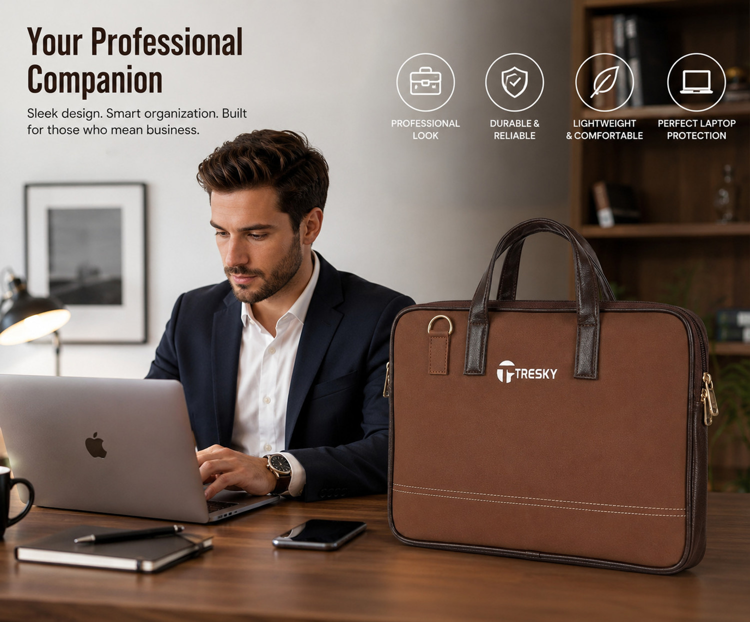 Image of TRESKY Laptoo file sling Bag Waterproof Laptop Sleeve /Cover (Tan, Brown, 15 L)