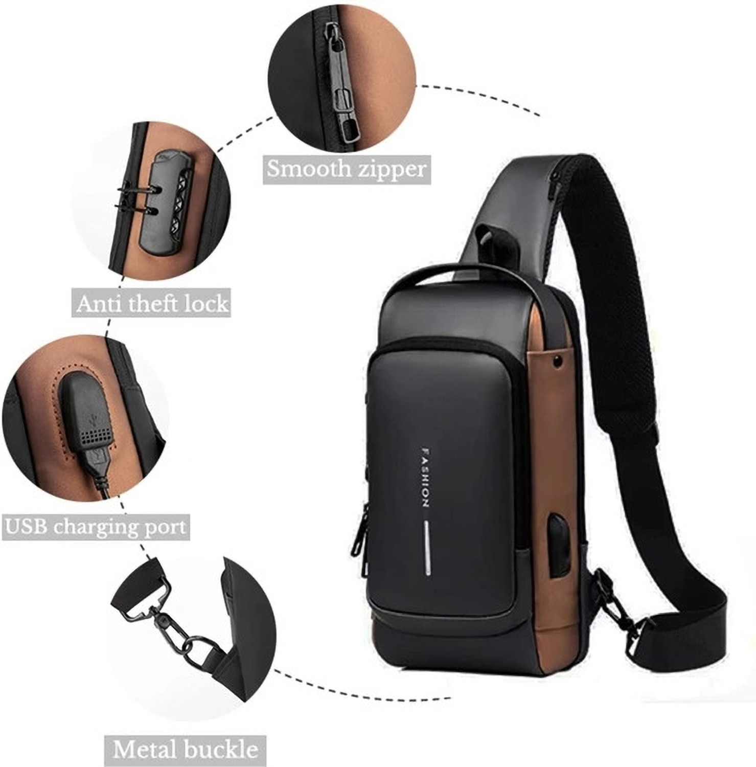 Image of Techmaze Men's High-Grade Password Lock Chest Bag Portable Men's Bag Motorcycle Bag Chest Waterproof Backpack